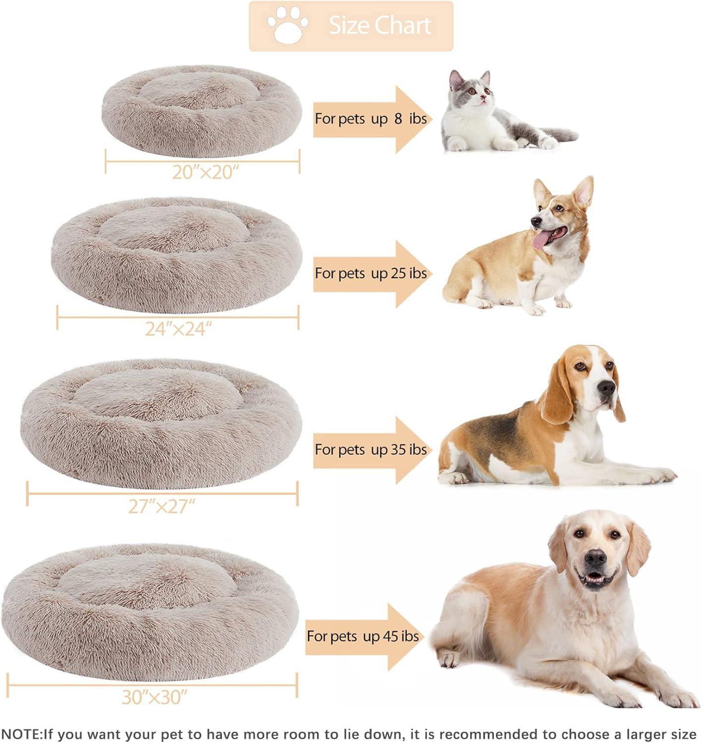 Calming Dog Bed Cat Bed Donut, Faux Fur Pet Bed Self-Warming Donut Cuddler, Comfortable Round Plush Dog Beds (20 X 20 X 8 Inch, Light Pink)