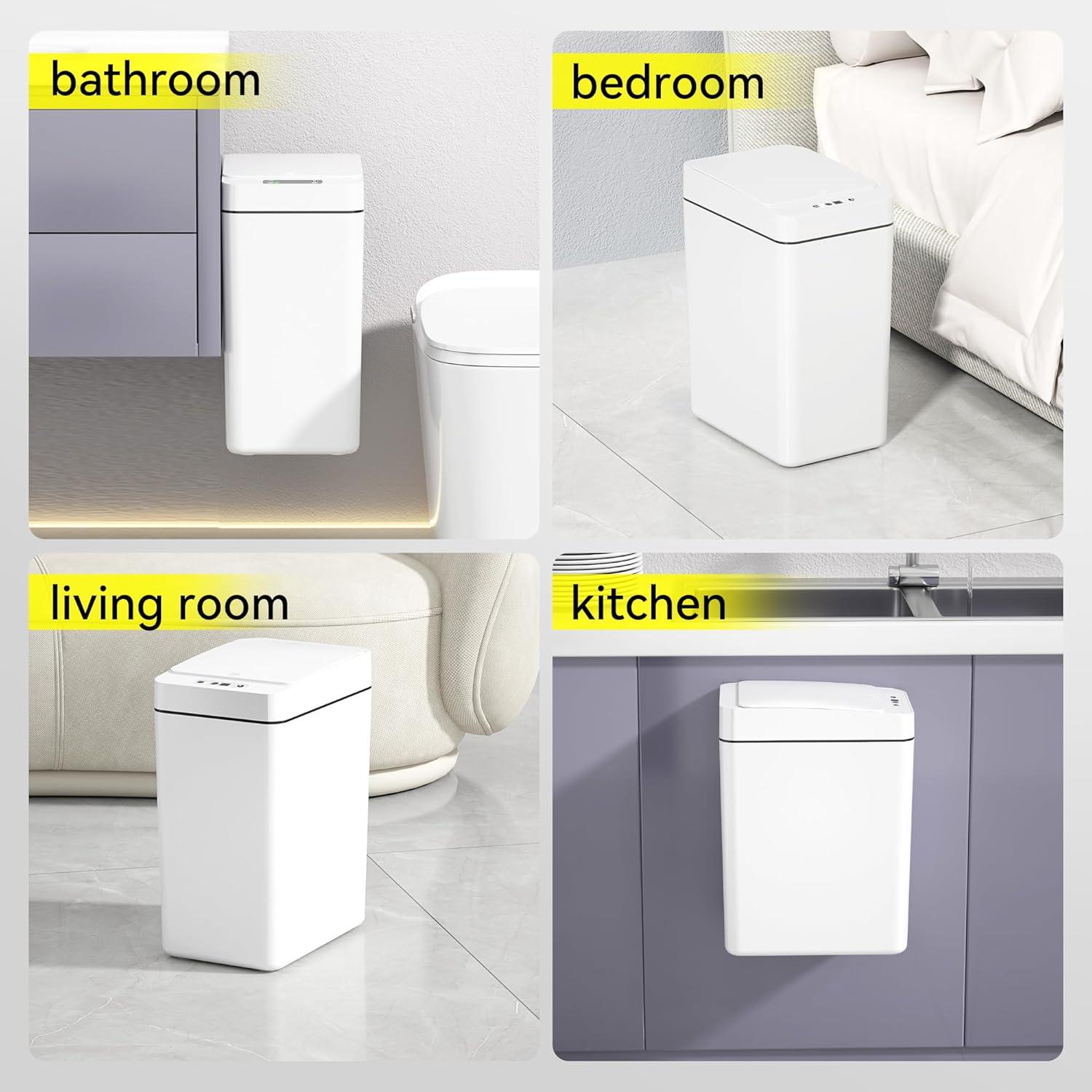 FEIYAN Automatic Bathroom Trash Can 2.6 Gallon Touchless Garbage Cans With Lid 2 Pack Small Slim Motion Sensor Smart Trash Bin For Bedroom, Bathroom, Office, Kitchen, Living Room, White | Wayfair