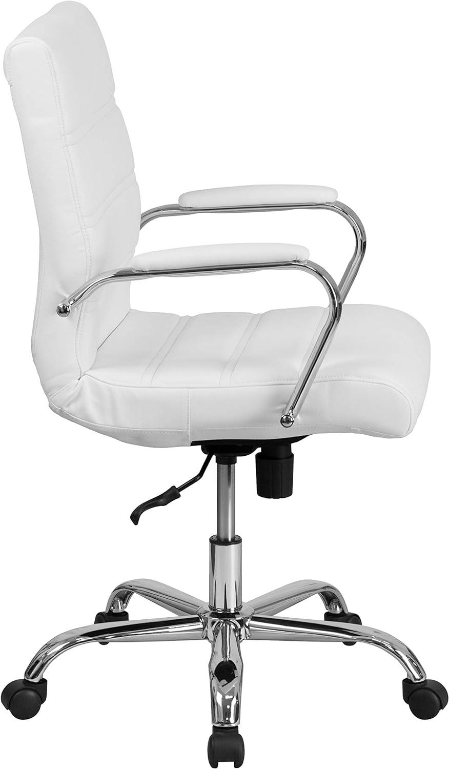 White Mid-Back LeatherSoft Swivel Executive Chair with Chrome Base