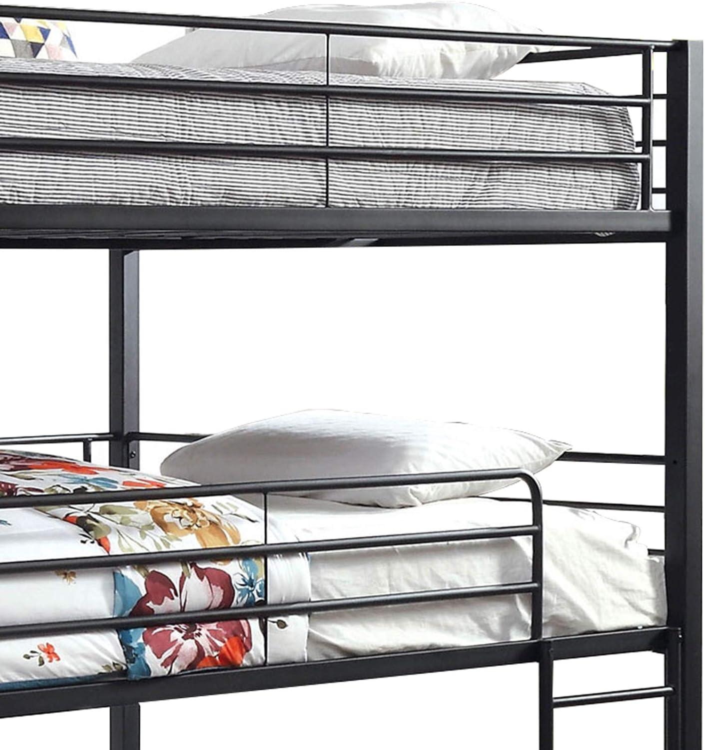 Benjara Industrial Style Queen Triple Decker Bunk Bed with Ladder, Black