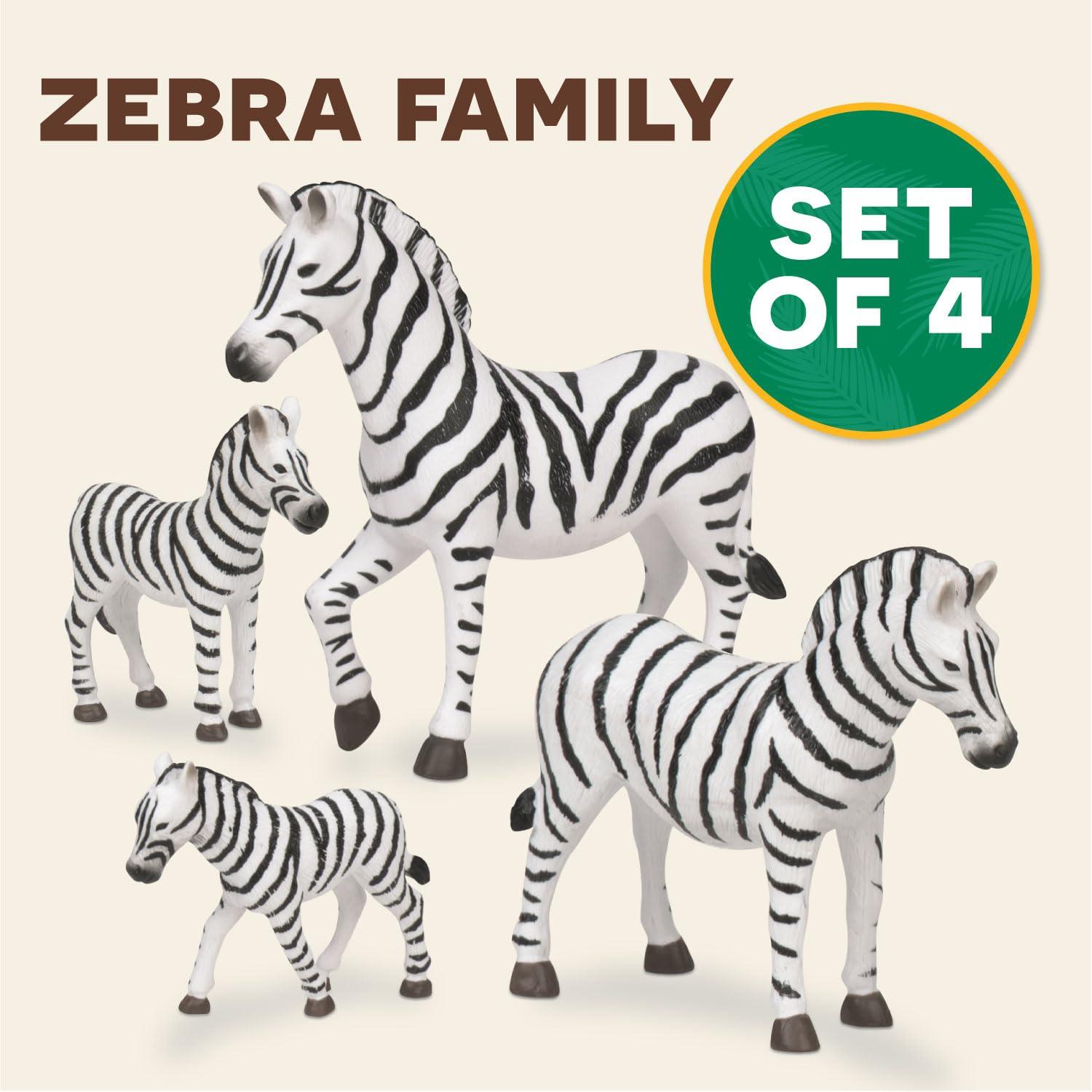 Terra by Battat – 4 Pieces Zebra Family – Realistic Plastic Safari Animals for Kids – Zoo Animal Toys – Educational Figures – Inspires Creative Play – Great Gift for Toddlers & Kids – 3+ Years