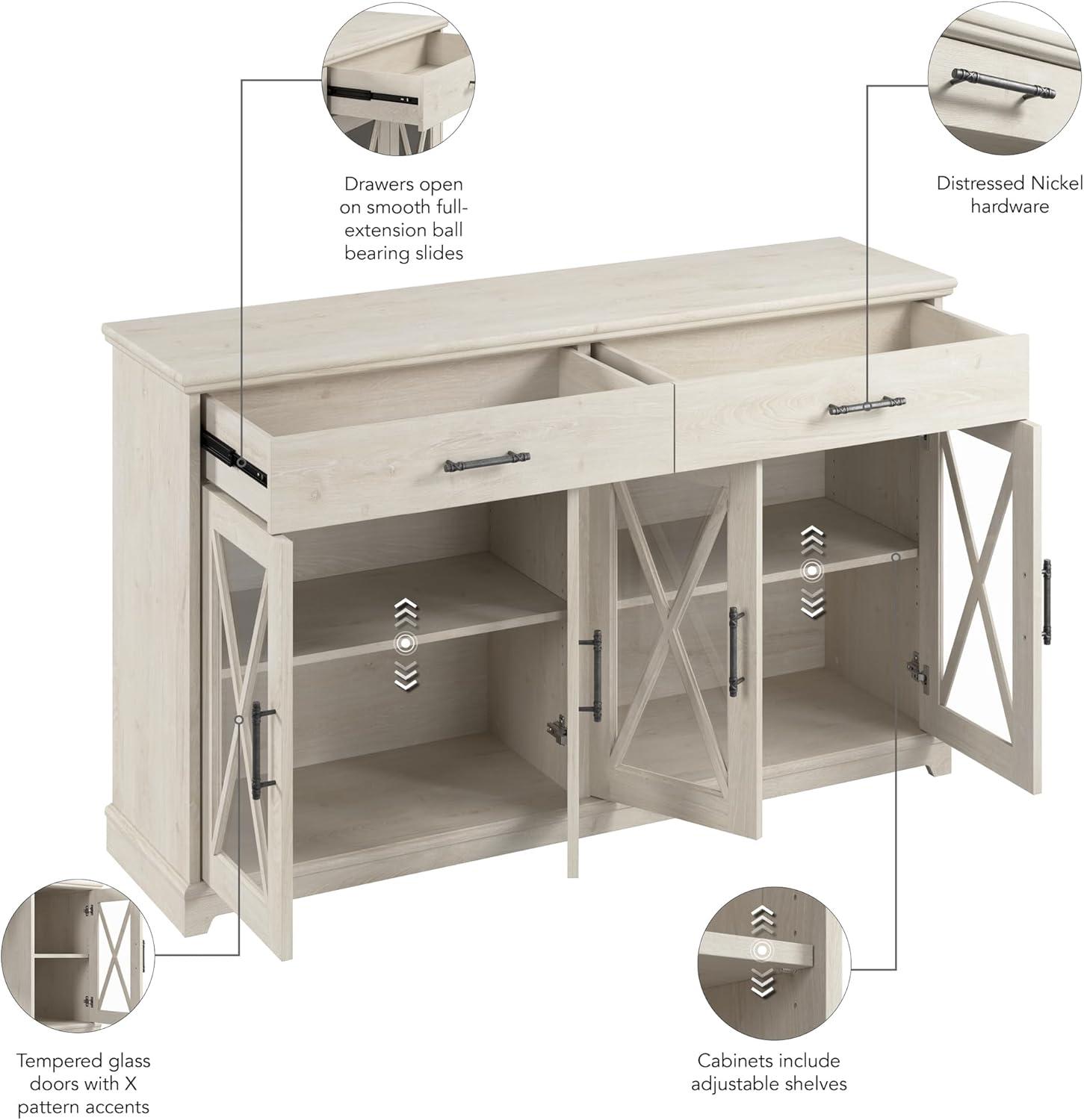 Bush Lennox Engineered Wood Buffet Cabinet with Drawers in Linen White Oak