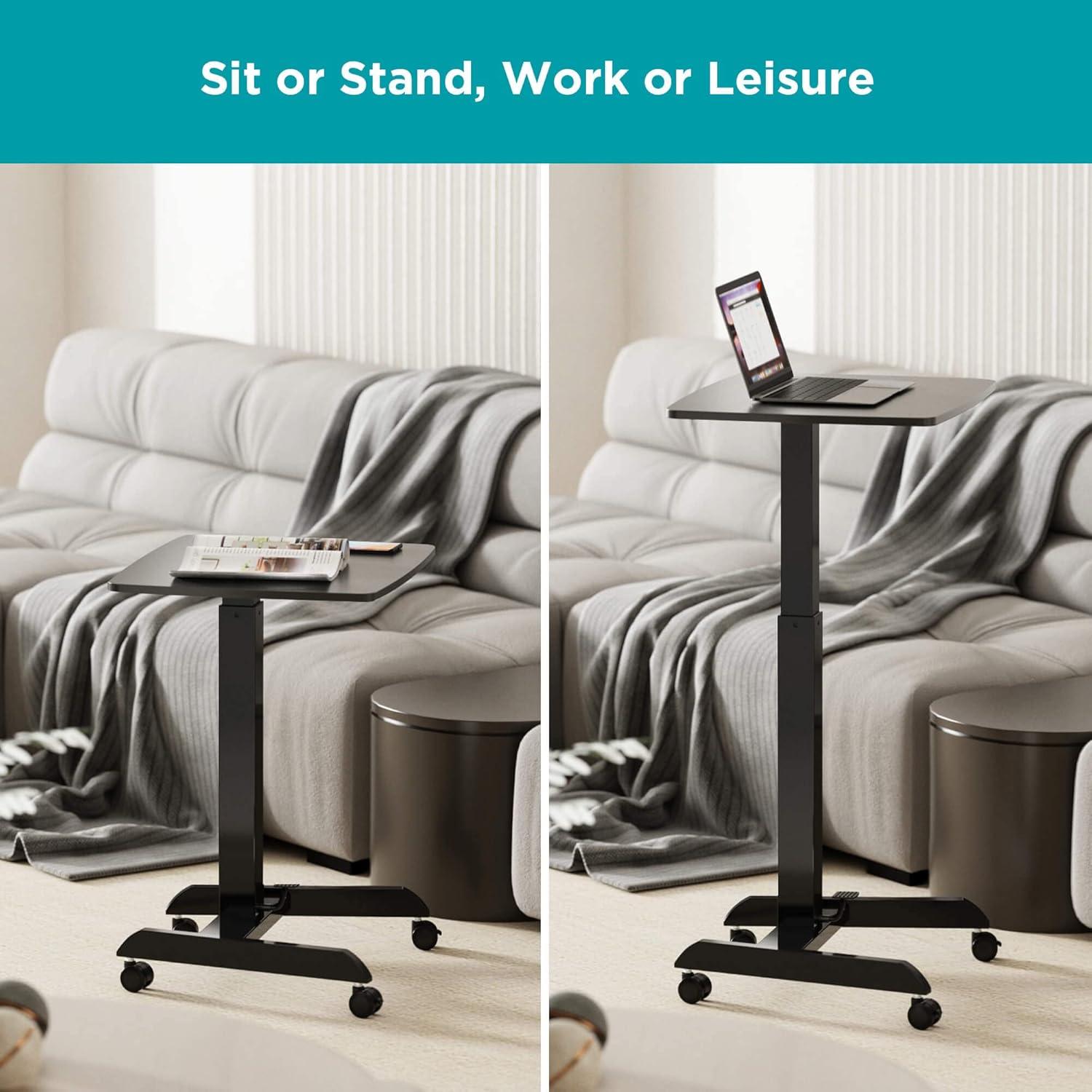 Adjustable Mobile Sit-Stand Desk in Black with Pneumatic Lift