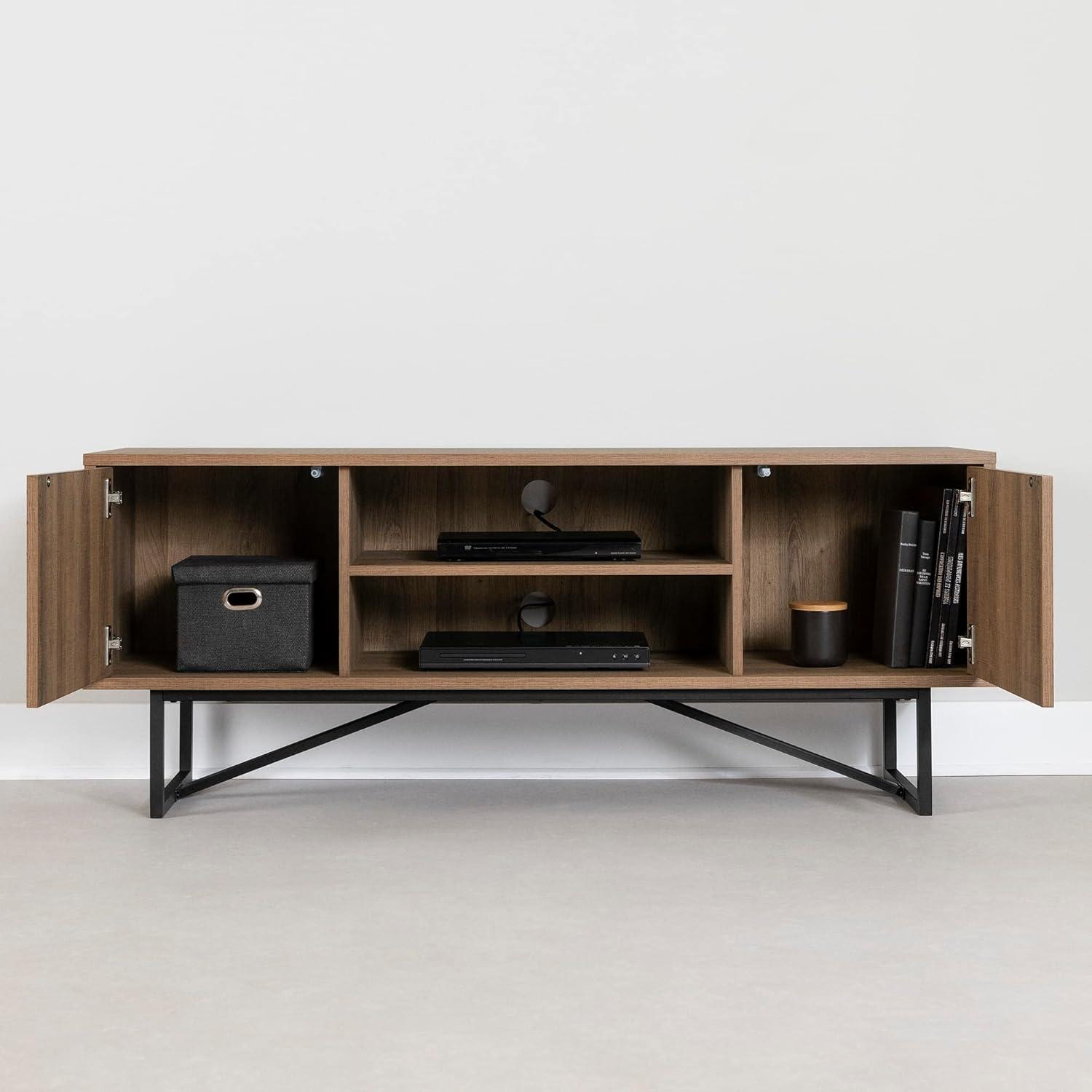 Urban Modern 55" Black and Medium Oak TV Stand with Cabinet