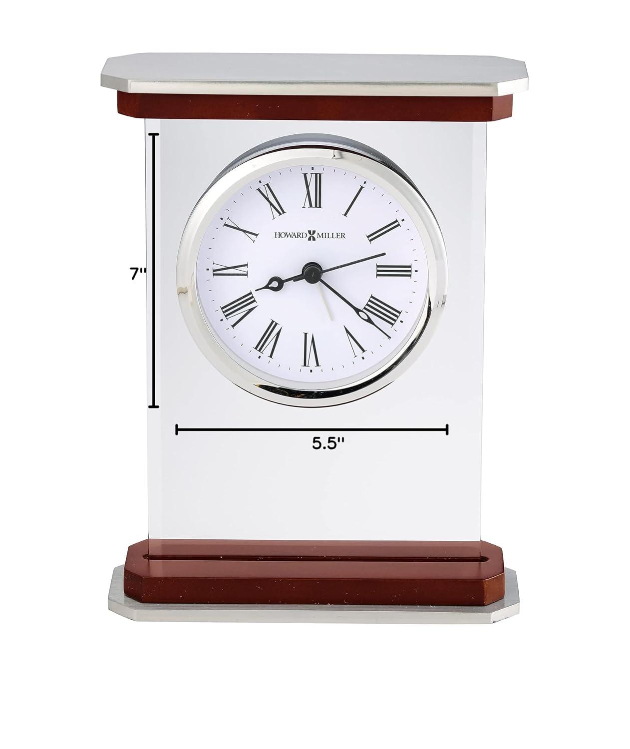 Mayfield Modern & Contemporary Roman Numeral Rosewood Quartz Movement / Crystal Tabletop Clock with Alarm in White/Brown/Silver