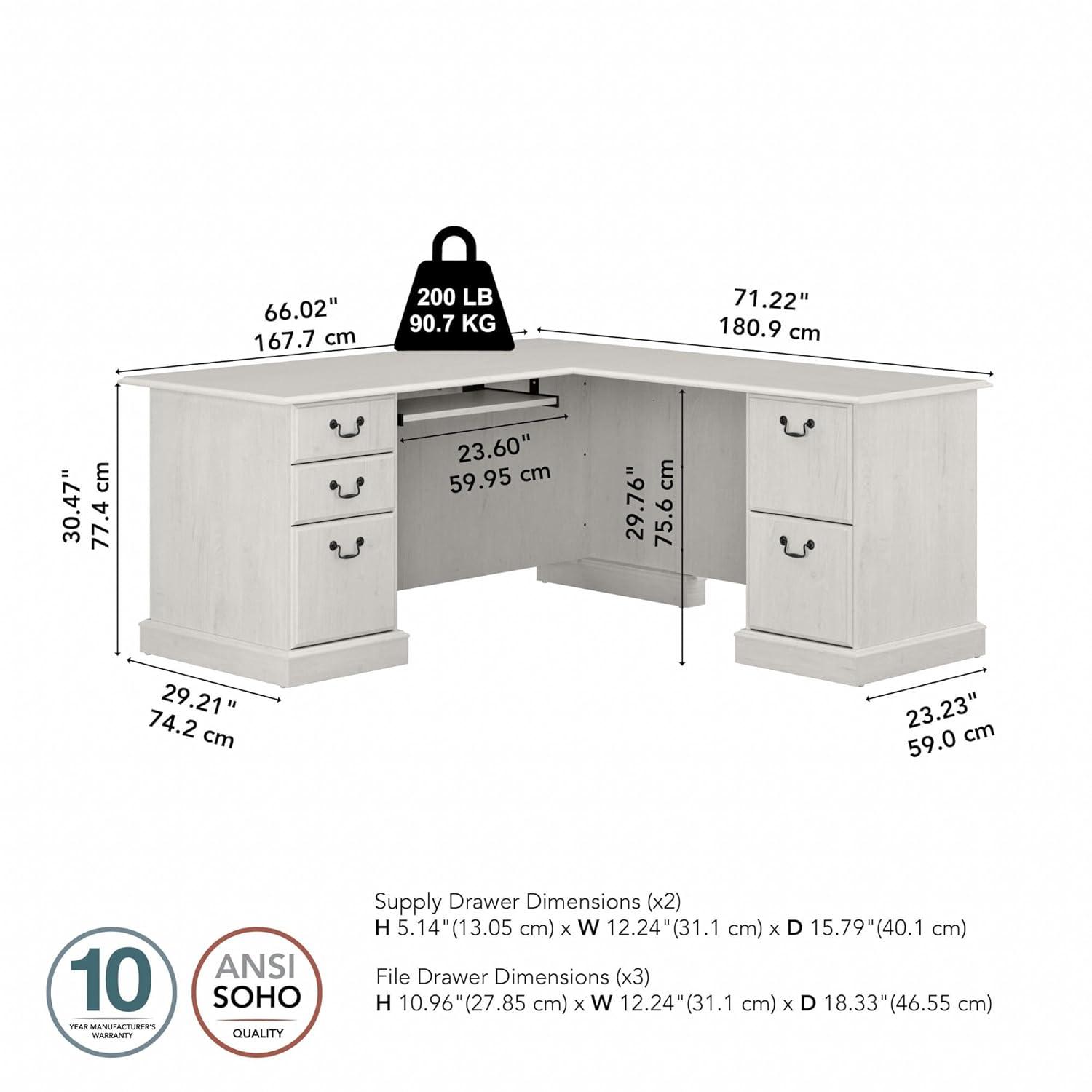 Bush Furniture Saratoga L Shaped Computer Desk with Drawers in Linen White