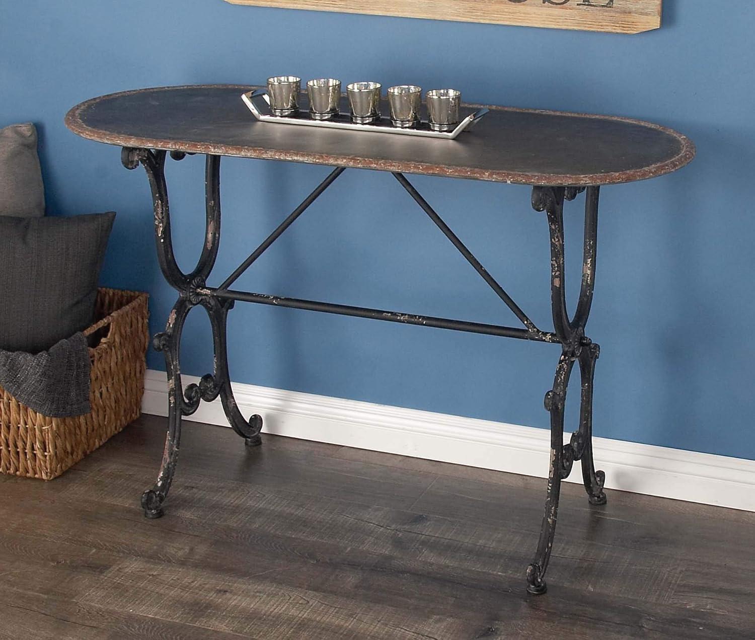 Crestline Gray Metal Console Table with Distressed Accents 45" x 18" x 29"