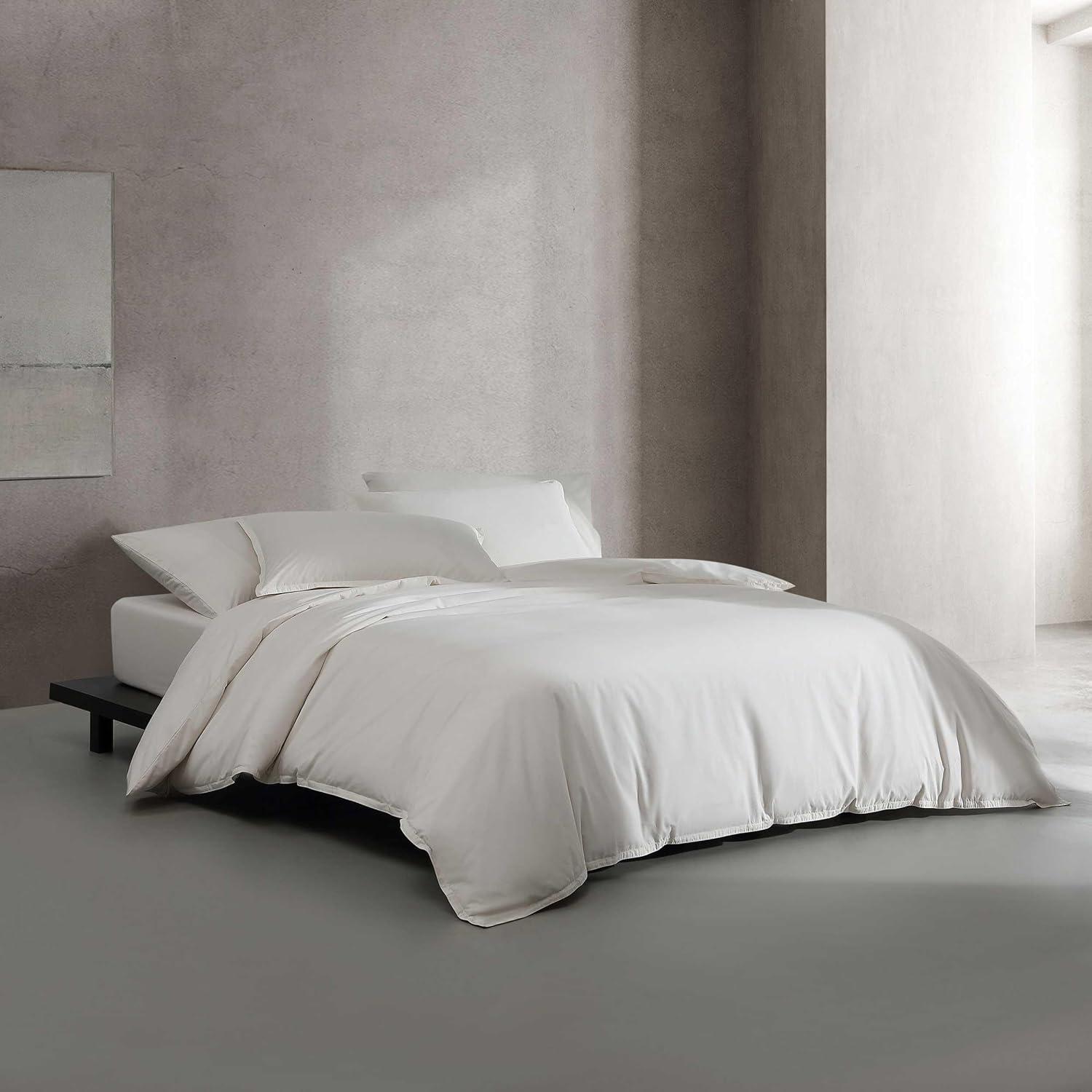 Queen White Cotton Duvet Cover Set with Shams