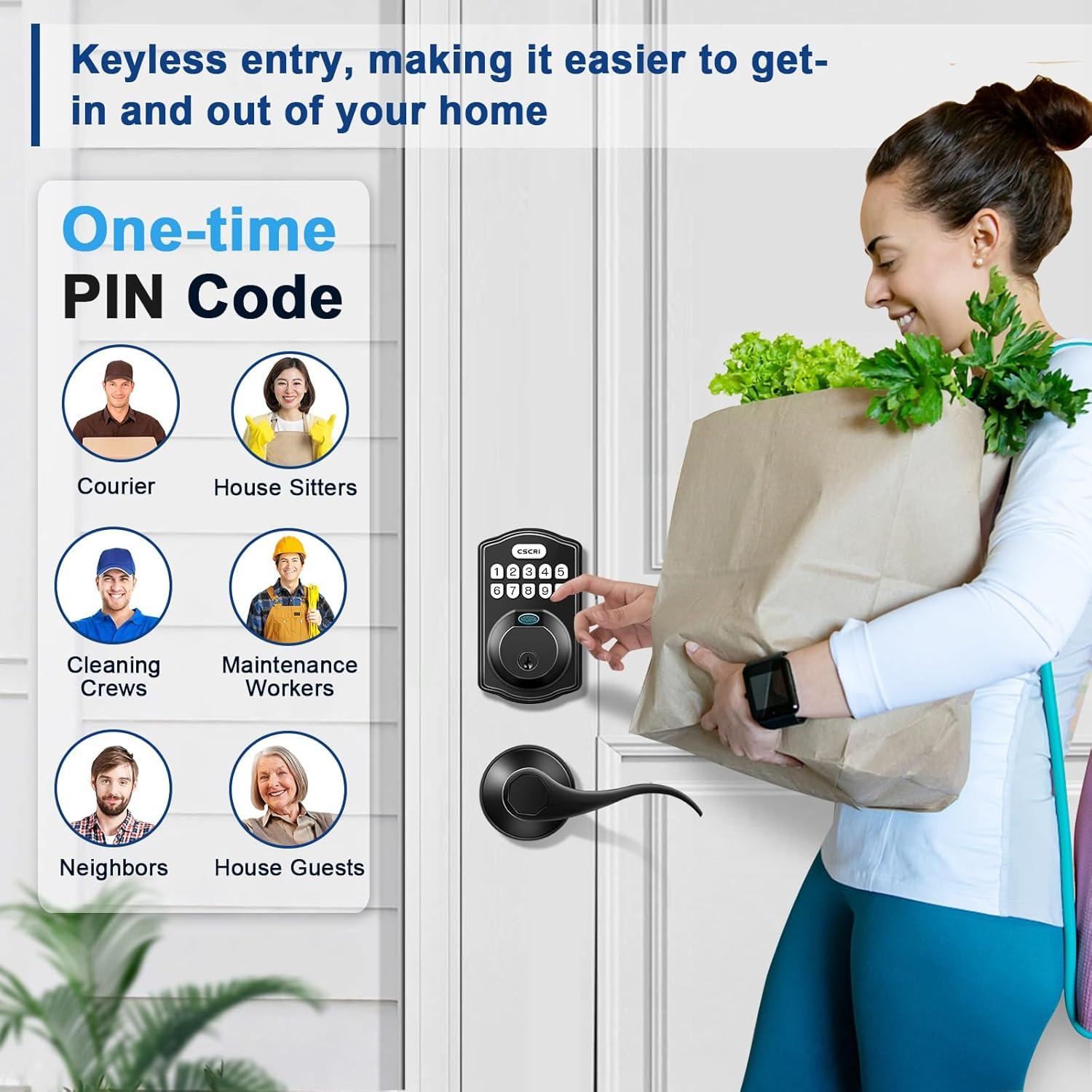 TEEHO Fingerprint Keyless Entry Door Lock, Electronic Smart Deadbolt with 2 Handles Knobs, Digital Doors Lock with Keypad Set, Easy Installation-Matte Black