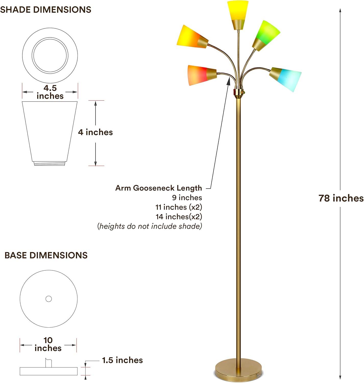 Medusa 78 in. Modern 5-Light Adjustable Gooseneck LED Floor Lamp with 5 Cone Shades