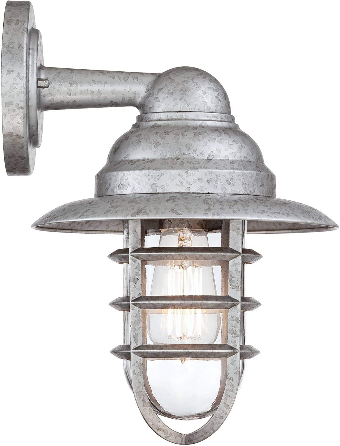 John Timberland Marlowe Industrial Outdoor Wall Light Fixture Galvanized Hooded Cage 13" Clear Glass for Post Exterior Barn Deck House Porch Yard Home