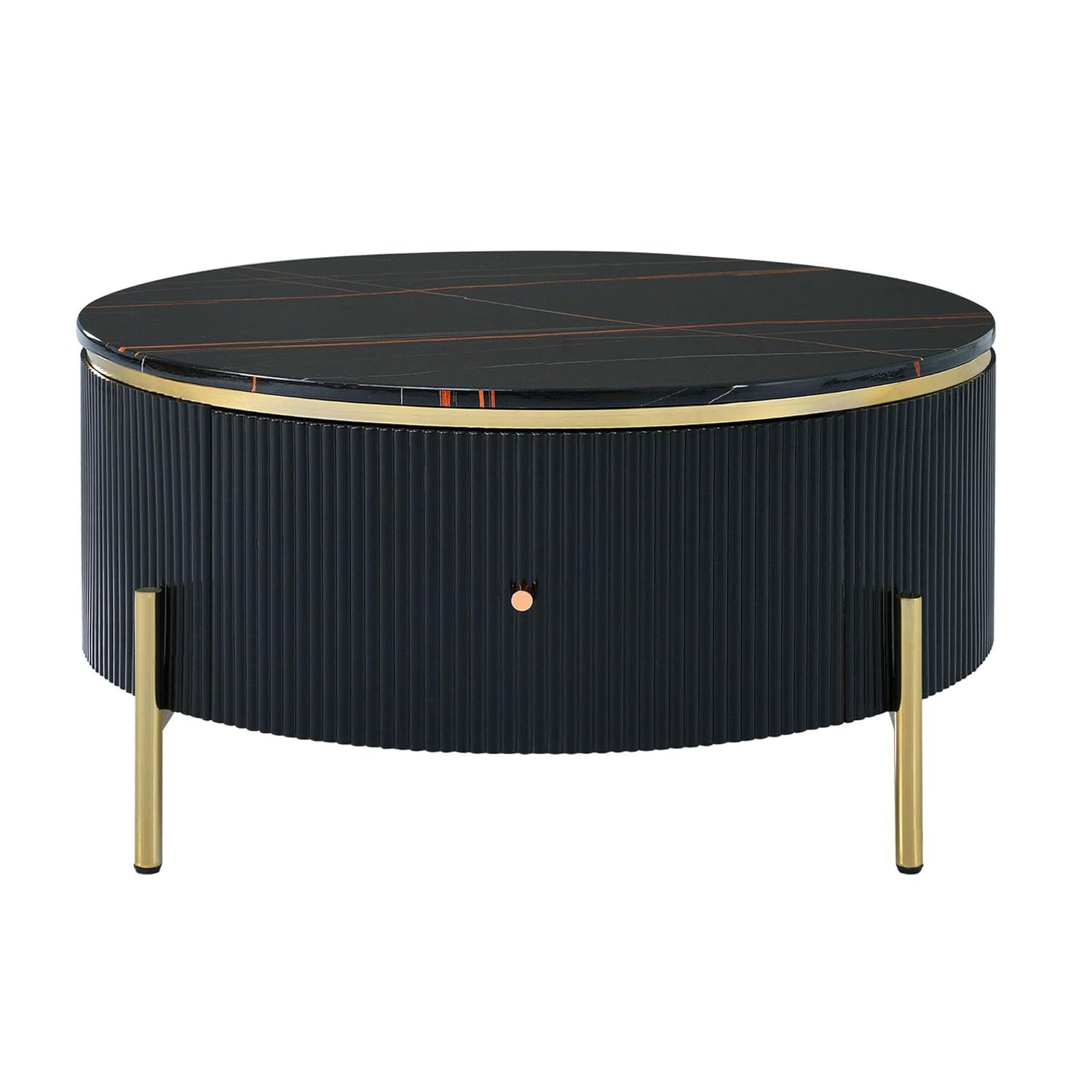 Modern Round Nesting Coffee Table with Drawers in White