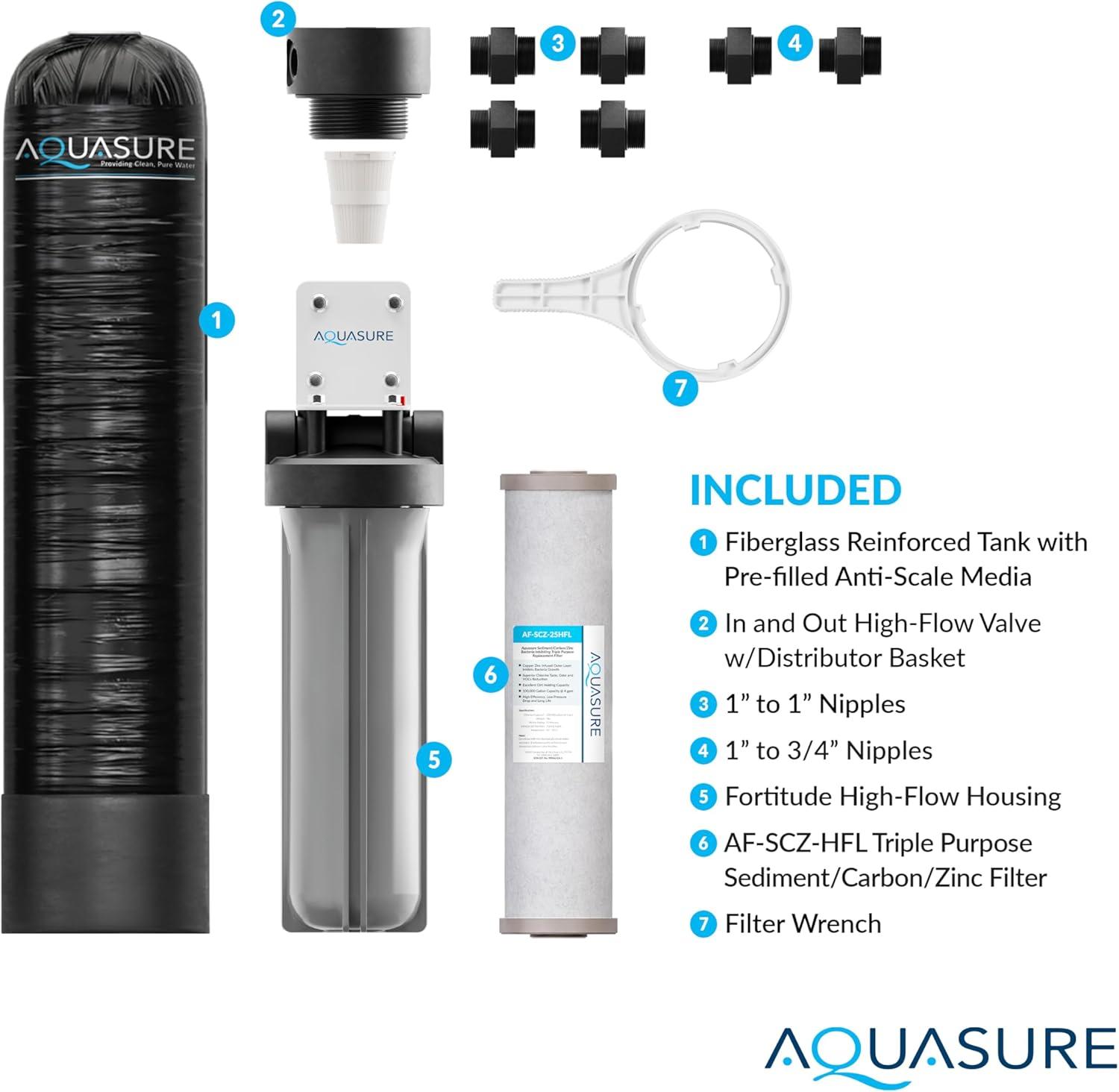 Aquasure 800K Gallons Whole House Salt-Free Water Conditioning/Descaler System with Triple Purpose Pre-Filter