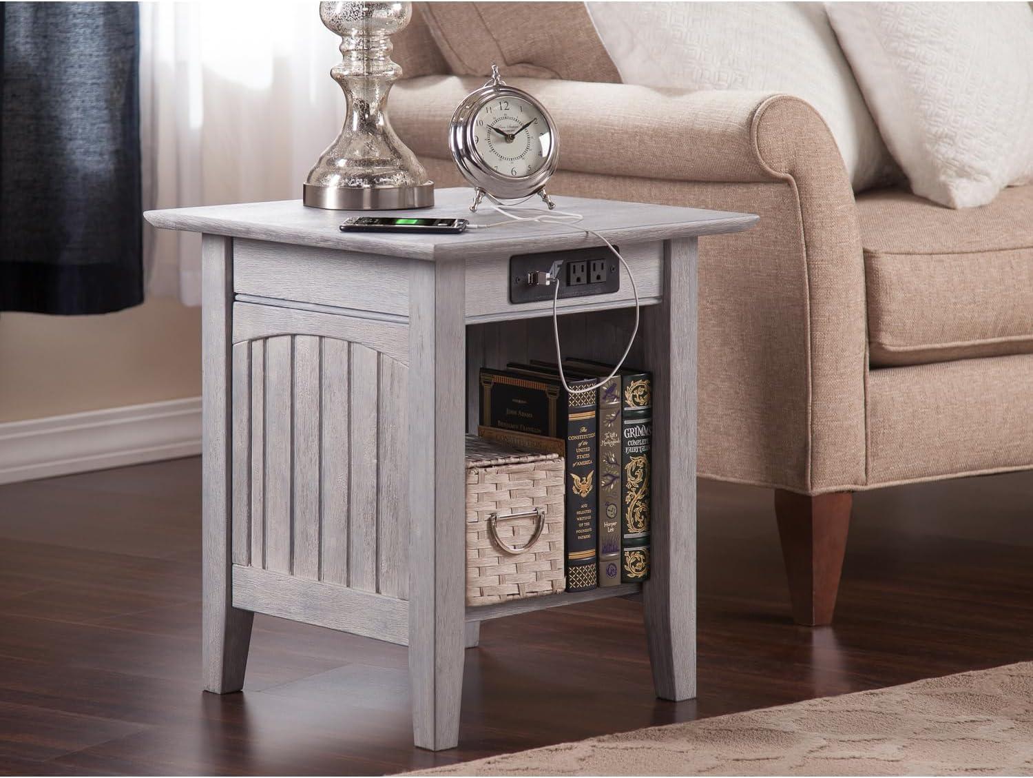 AFI Nantucket End Table with Charging Station in Driftwood-Finish:Driftwood Grey,Item Package Quantity:1