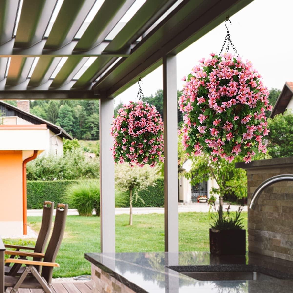 INQCMY Artificial Fake Hanging Flowers Plants with Basket for Outdoor Fall Decoration,Faux Silk Mixed Daisy in Planter UV Resistant Realistic for Porch Home Patio Garden Balcony Yard Autumn Decor