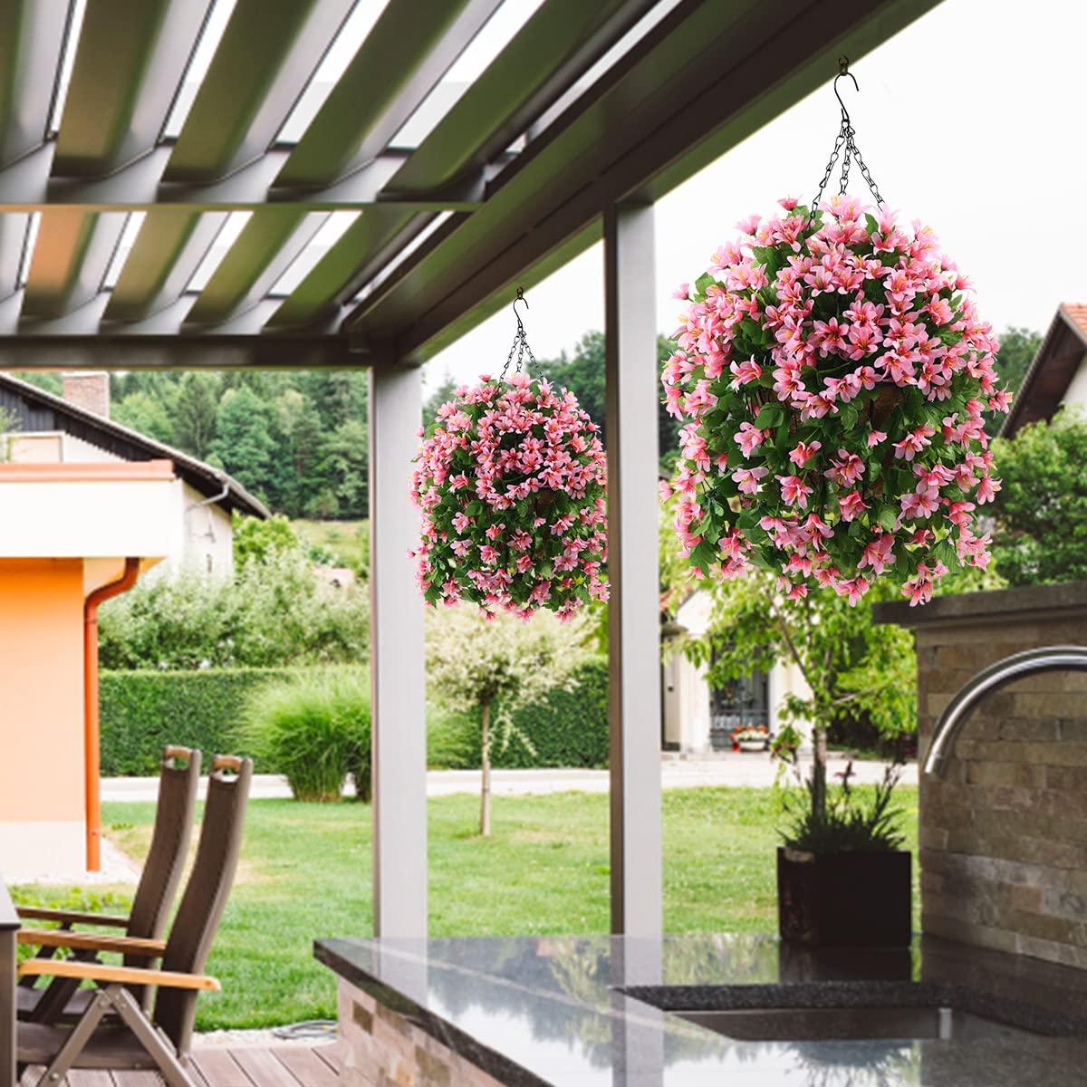 INQCMY Artificial Fake Hanging Flowers Plants with Basket for Outdoor Fall Decoration,Faux Silk Mixed Daisy in Planter UV Resistant Realistic for Porch Home Patio Garden Balcony Yard Autumn Decor