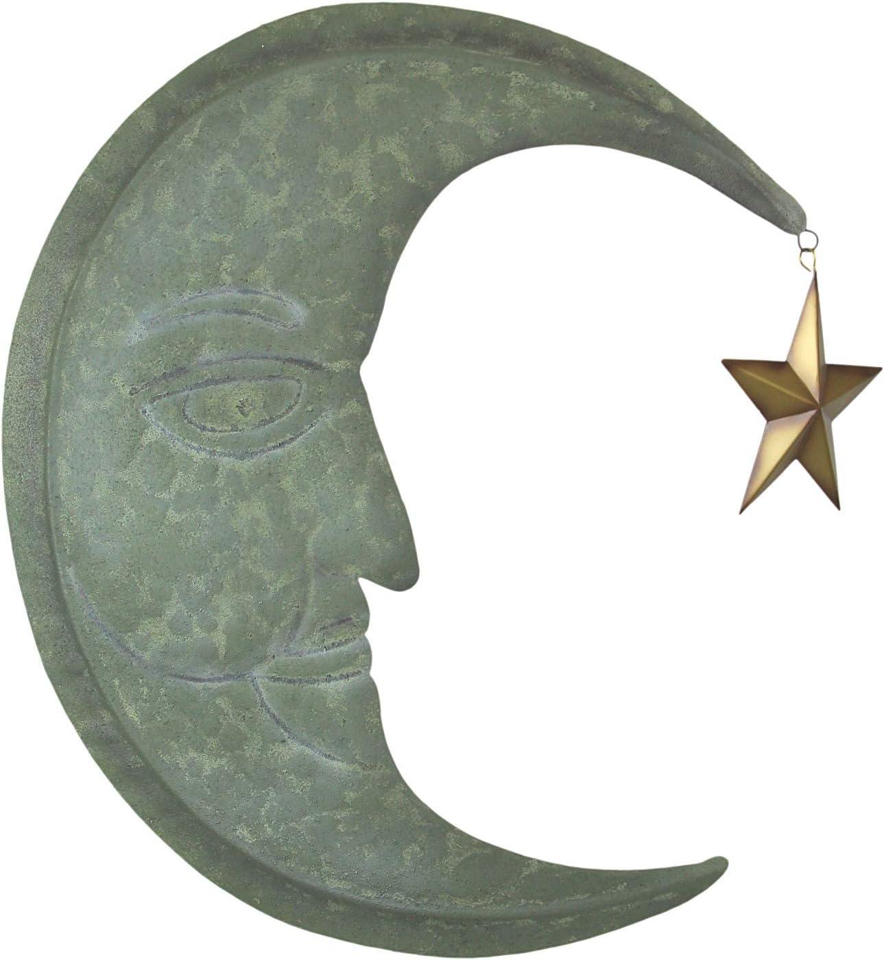 Verdigris Green Metal Crescent Moon Wall Decor with Golden Star