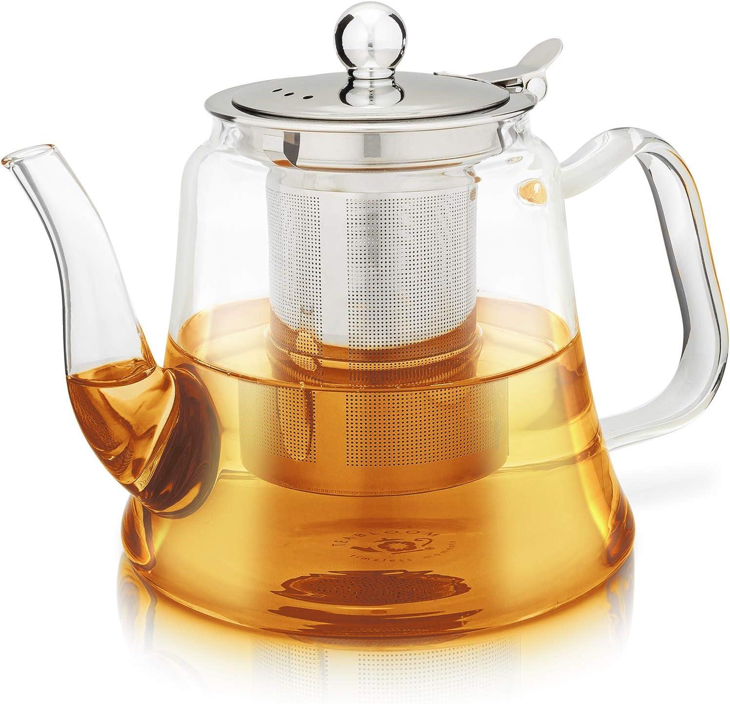 Siena 40 oz Clear Borosilicate Glass Teapot with Stainless Steel Infuser