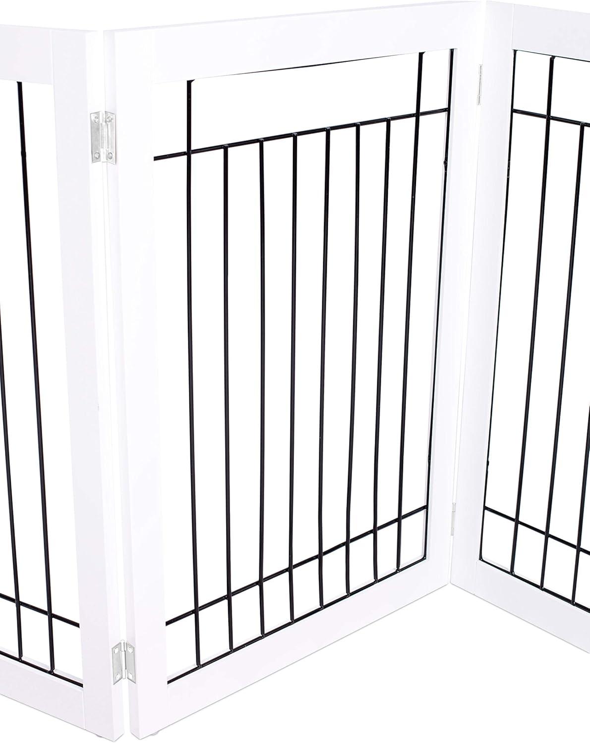 White Freestanding Solid Wood and Metal Dog Gate