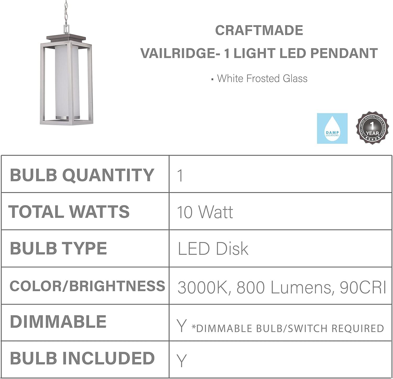 Craftmade Lighting Vailridge 1 - Light Pendant in  Stainless Steel