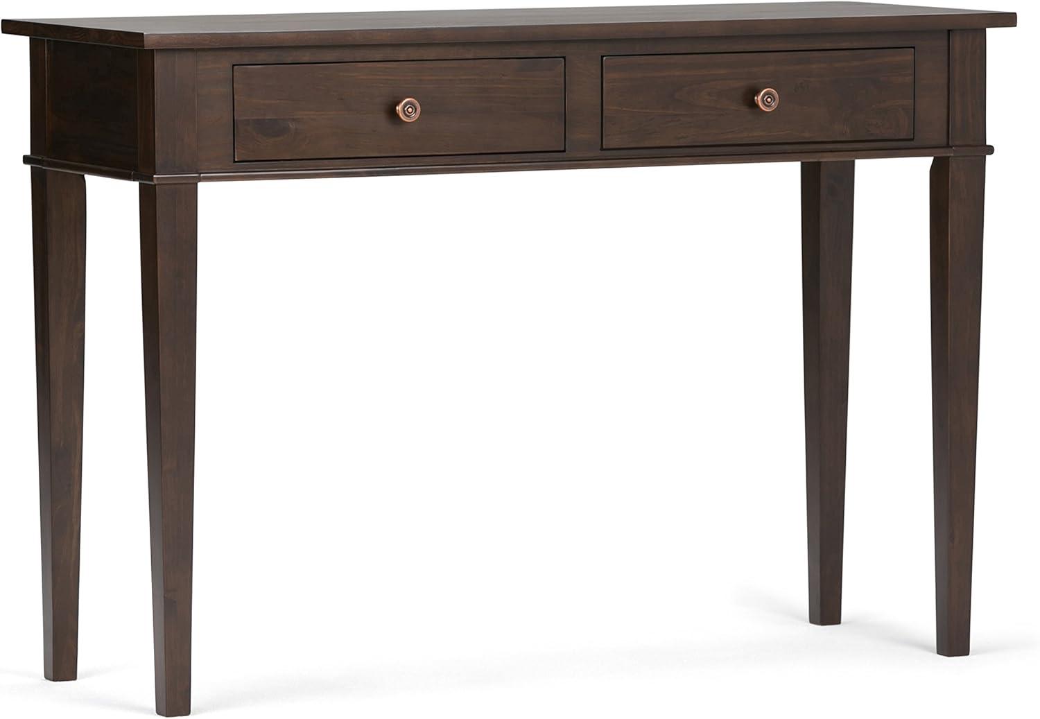 Simpli Home Carlton 44"W Solid Wood Storage Console Table in Dark Tobacco Brown with 2 Drawers