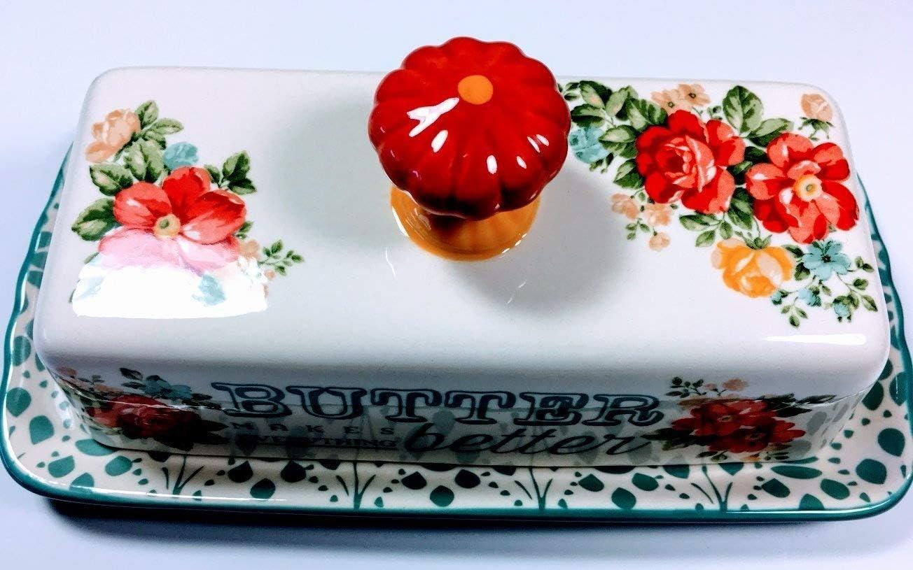 Vintage Floral Butter Dish Stoneware