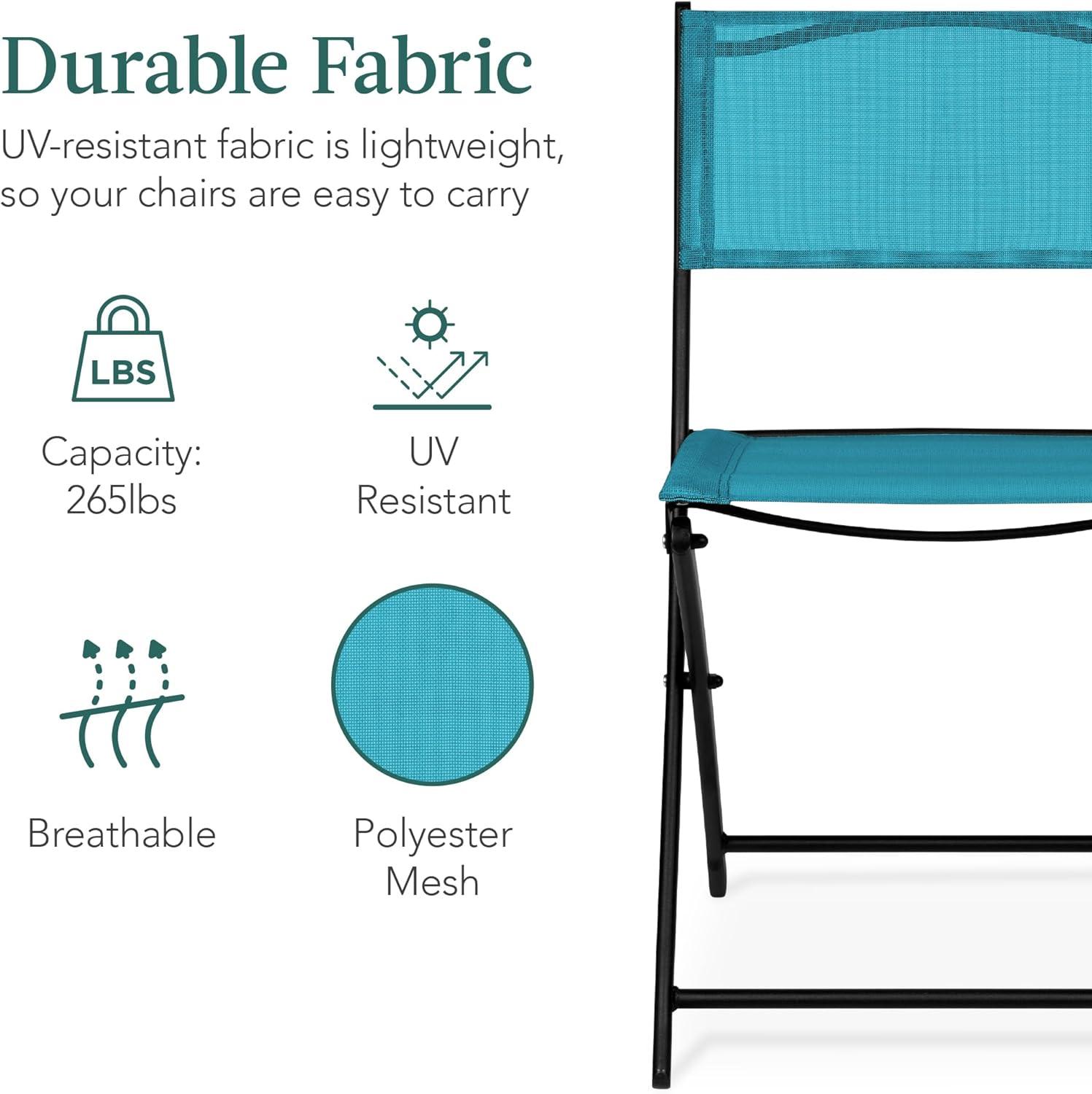 George Oliver 3-Piece Patio Bistro Dining Furniture Set W/ Glass Tabletop, Folding Chairs