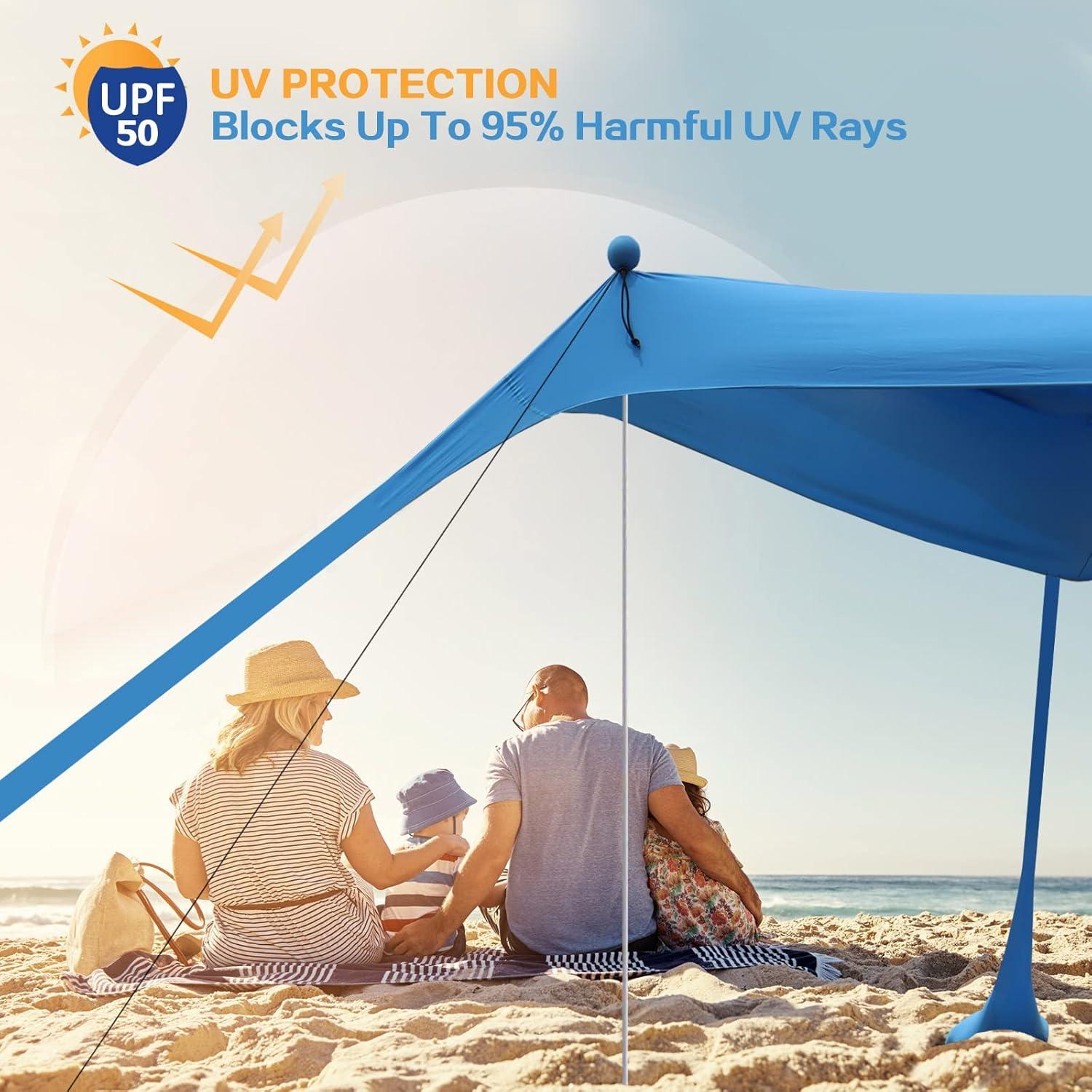 Blue 4-Person UV Protection Beach Canopy Tent