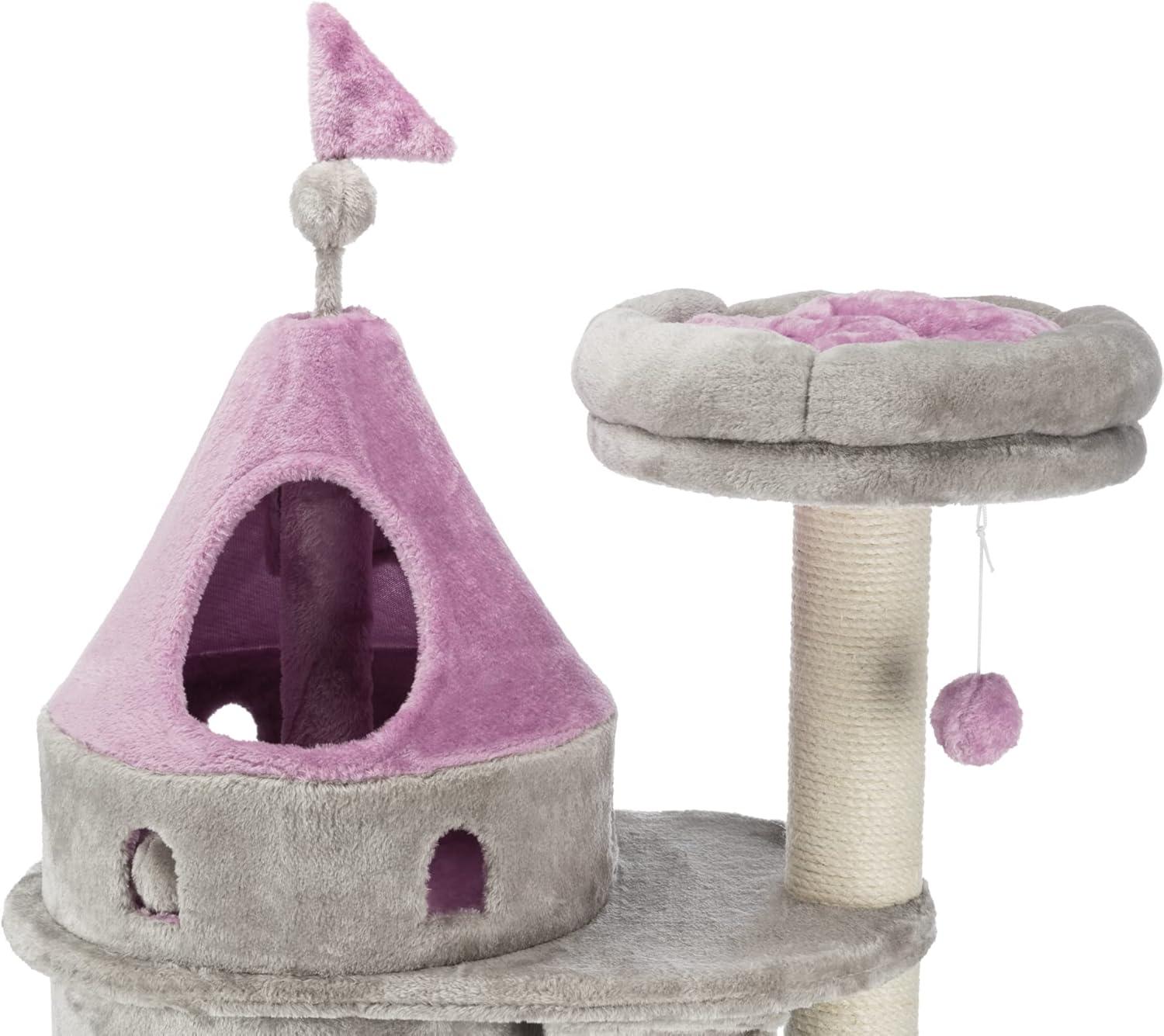 TRIXIE My Kitty Darling Castle Condo, Plush Cat Tree, Sisal Scratching Post, Removable Bed, Crinkling Blanket, Cat Toy