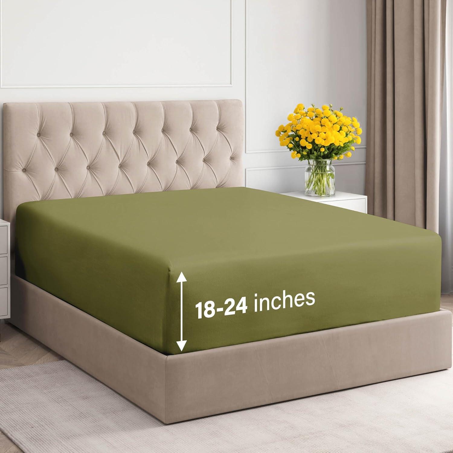 CGK Linens 400 Thread Count Cotton Fitted Sheet 18" - 24" Inch Extra Deep Pocket