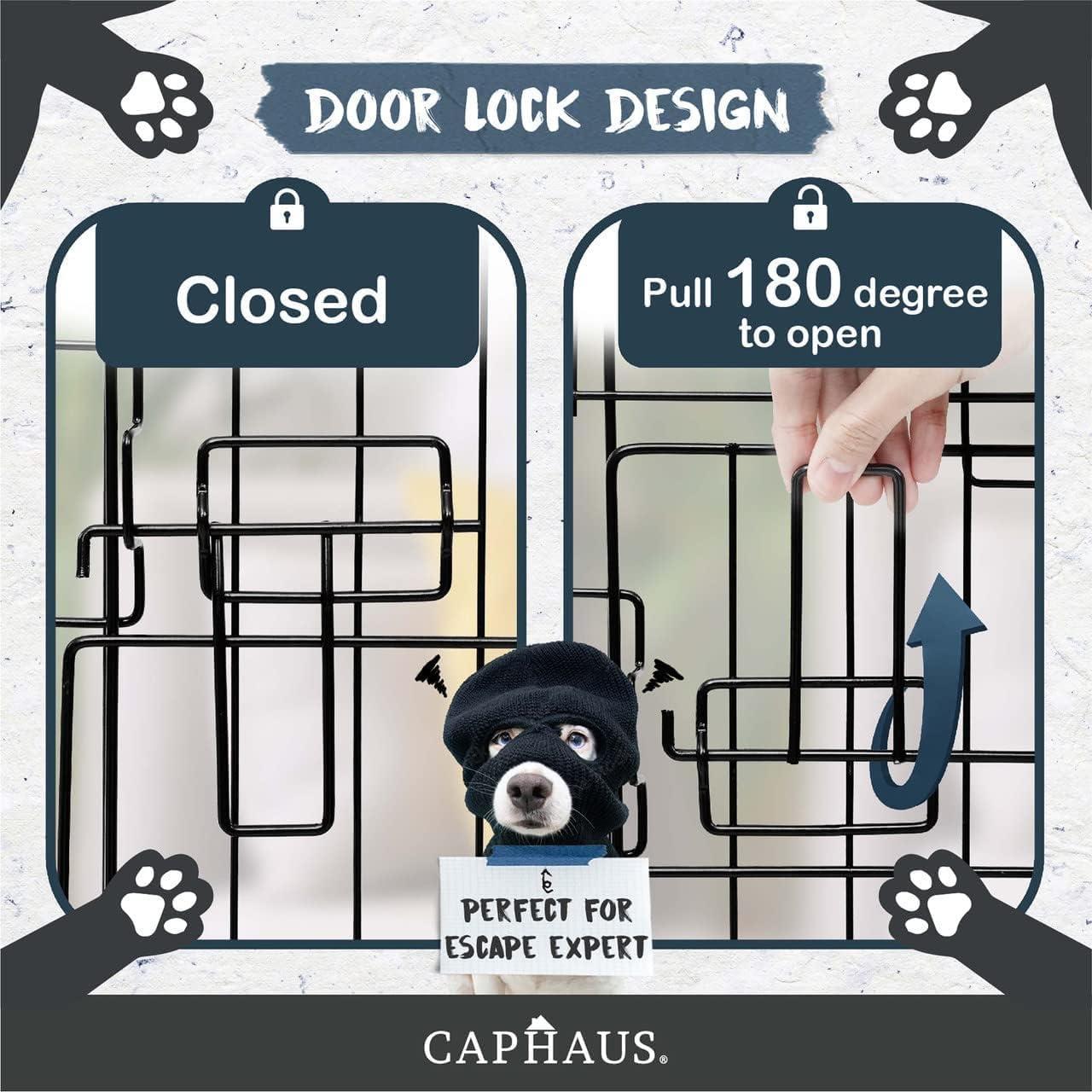 CAPHAUS Foldable Dog Crate Kennel w/Leak-Proof Pan & Divider Panel, Metal Crate, Small, Medium & Large Dog Crate Indoor Wire Cage, 42' w/Double Doors, Black