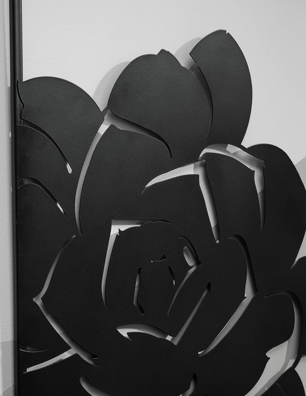 Black Metal Floral Design Square Wall Sculpture