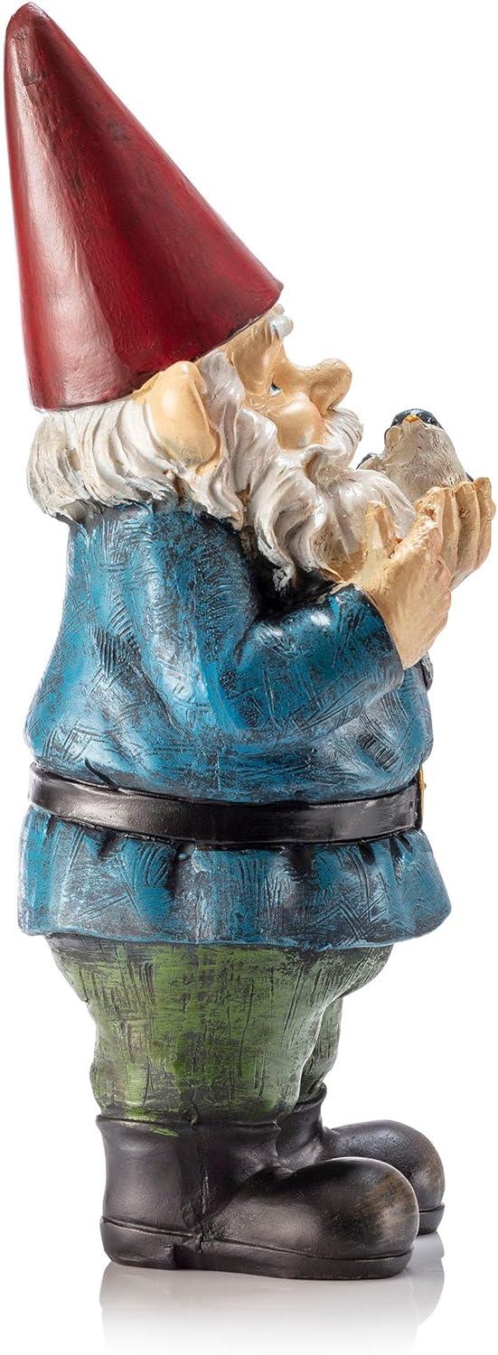 12-Inch Multicolor Garden Gnome with Bird Statue