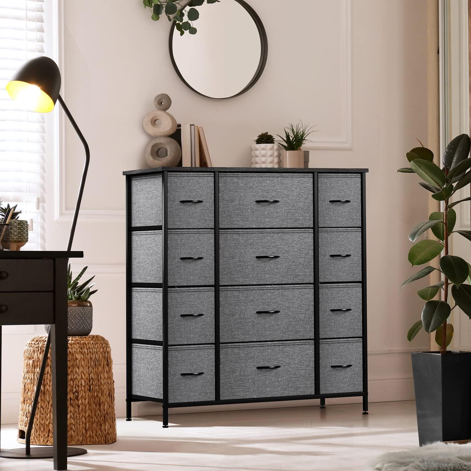 Sorbus 12 Drawers Dresser with Steel Frame and Wood Top