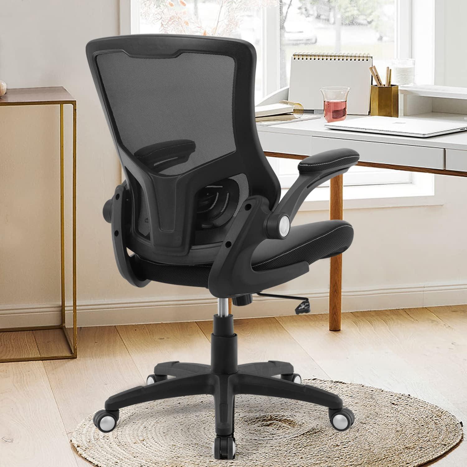 Black Ergonomic Mesh and Leather Executive Swivel Chair with Adjustable Arms