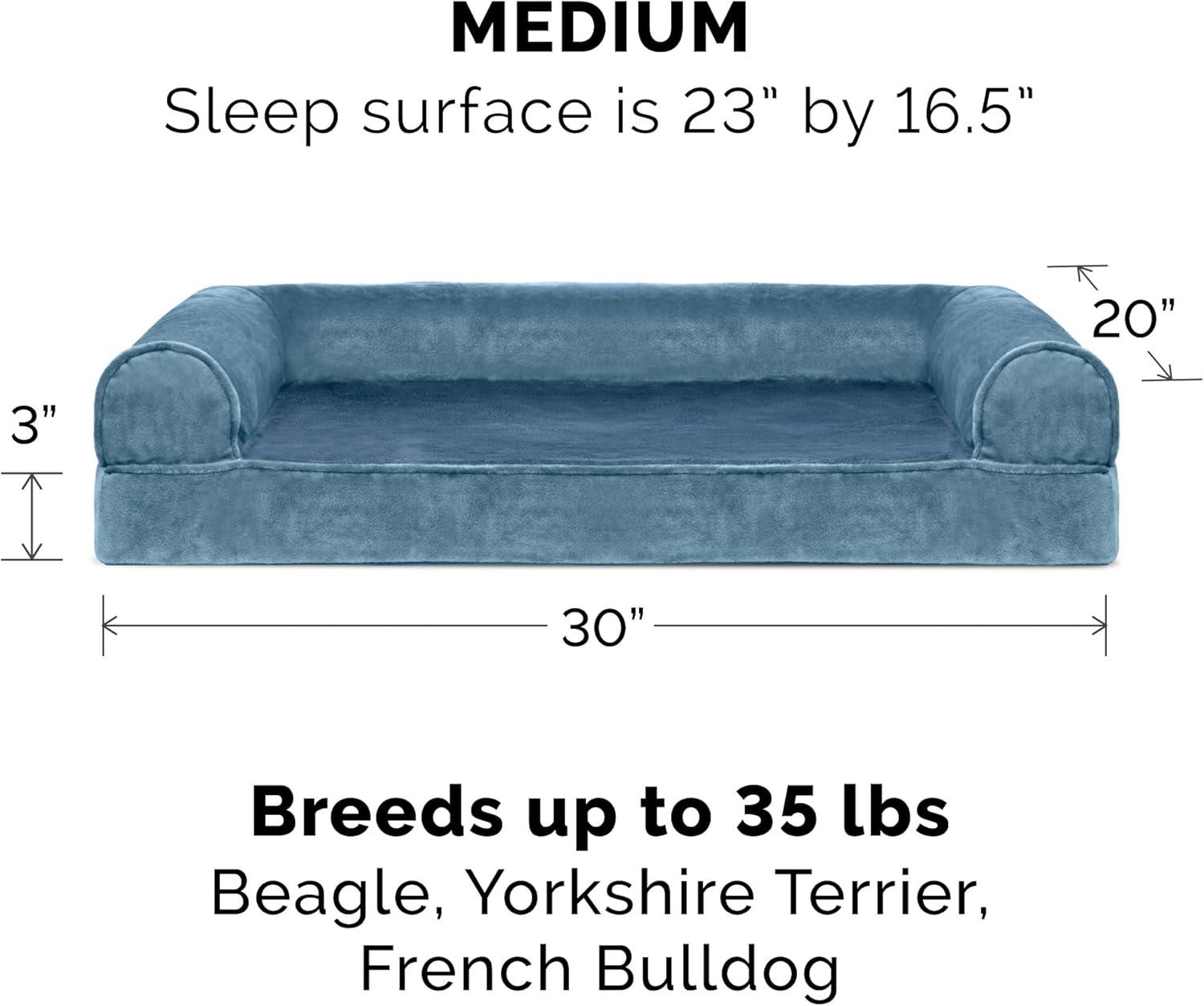 FurHaven Pet Products Faux Fur & Velvet Orthopedic Sofa Pet Bed for Dogs & Cats - Harbor Blue, Medium