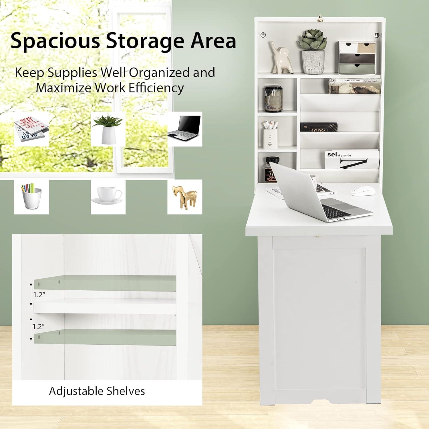 Resenkos Wall Mounted Fold-Out Convertible Floating Desk Space Saver-White