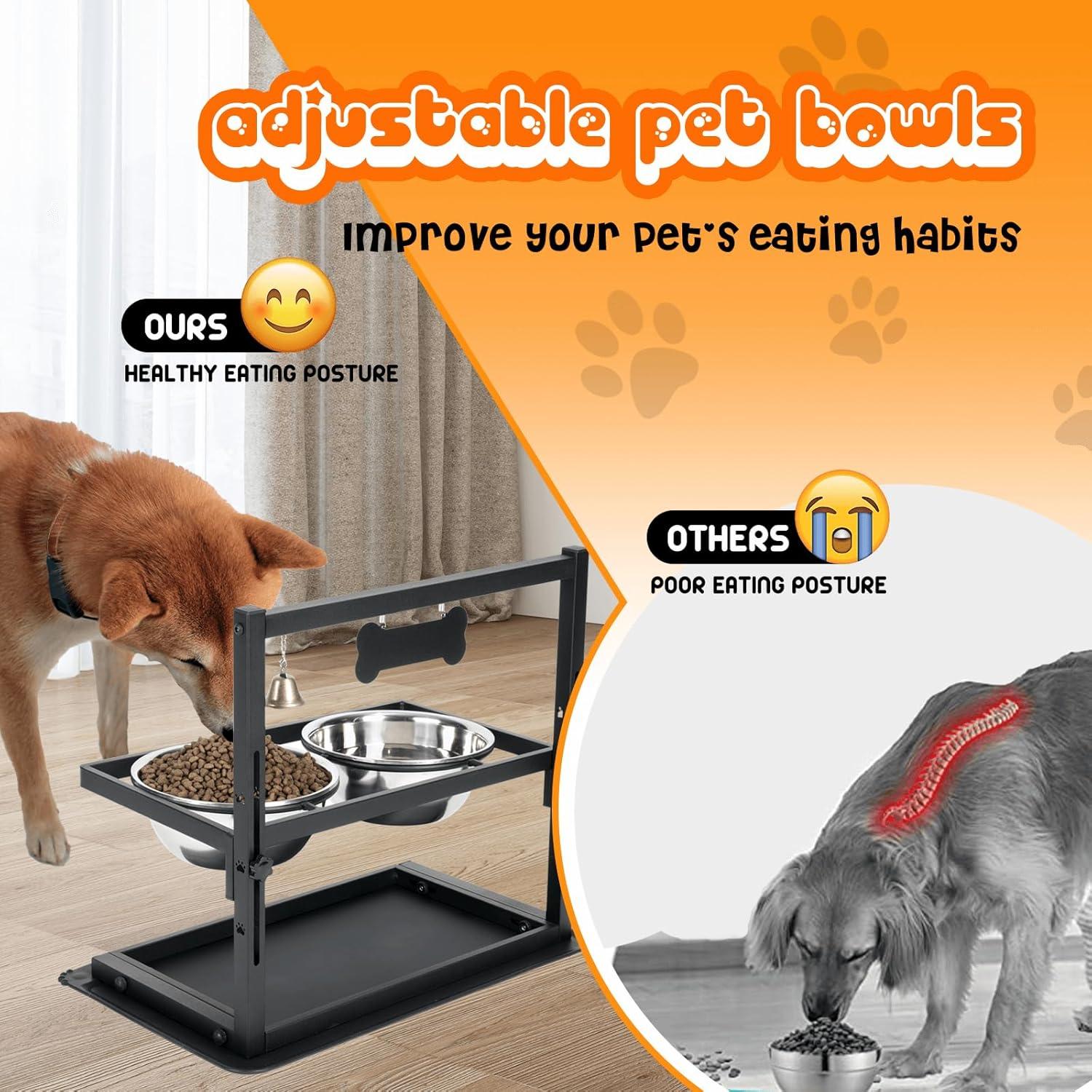 Elevated Dog Bowls for Large Sized Dog,Raised Dog Bowl Stand Adjustable Height with Two 1.7L Stainless Steel Dog Food Bowls and Spill Proof Mat, Dog Bowls for Large and Medium Dogs