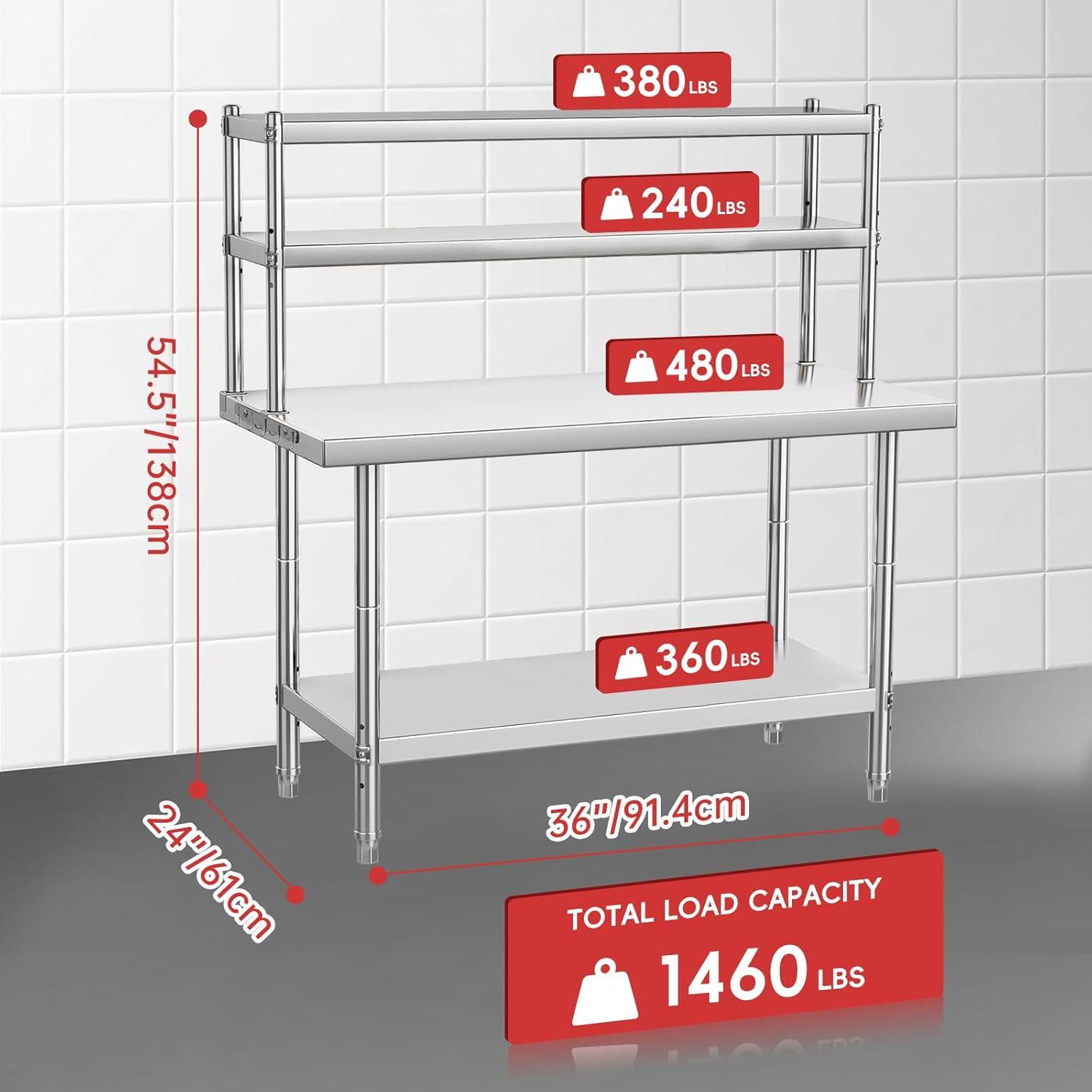 Stainless Steel Commercial Work Table with Overshelves