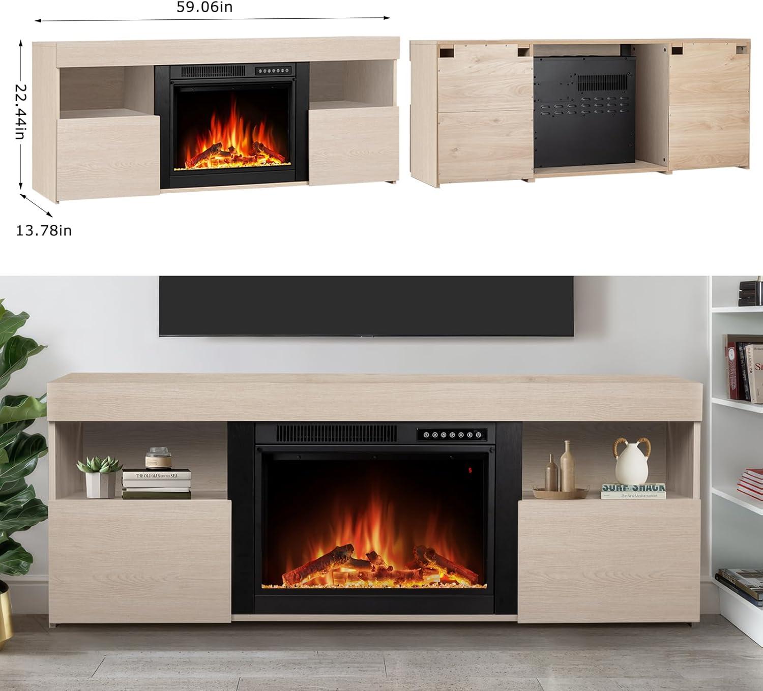 COWSAR COWSAR TV Stand for TVs up to 60" with Electric Fireplace with Remote Control,Adjustable Real 3d Flame Brightness