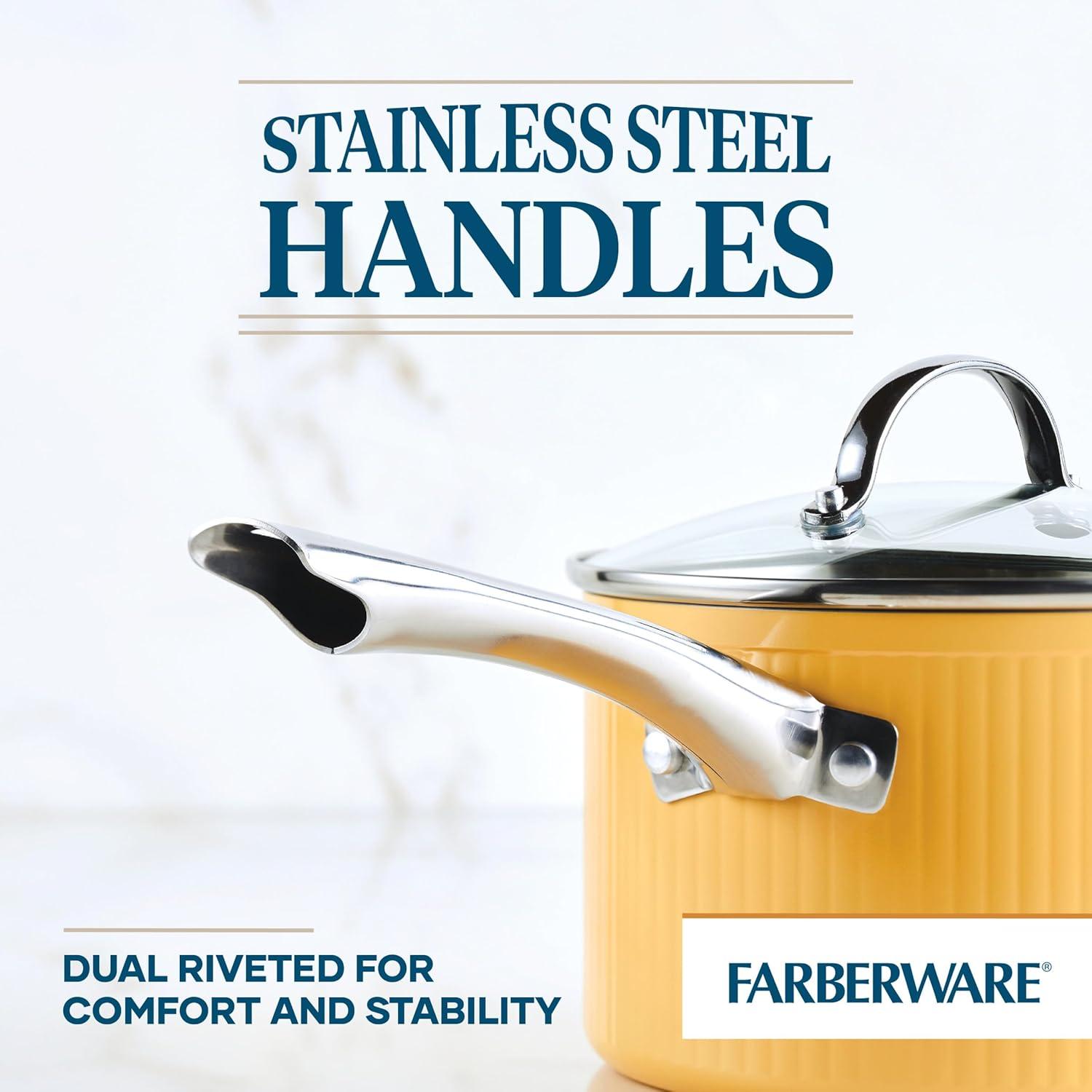 Farberware Style 10 Piece Nonstick Cookware Pots and Pans Set, Yellow