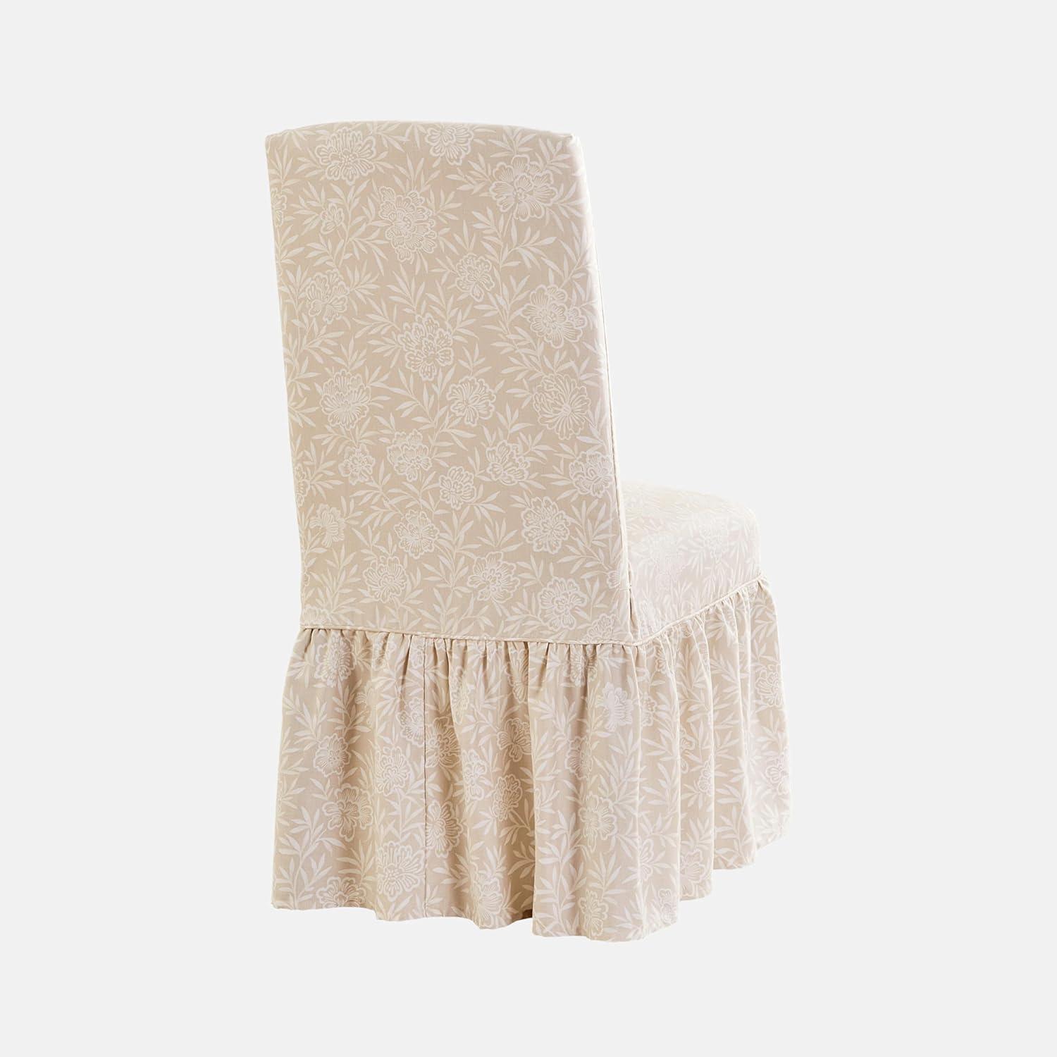 Neutral Floral Cotton Twill Ruffled Dining Chair Slipcover