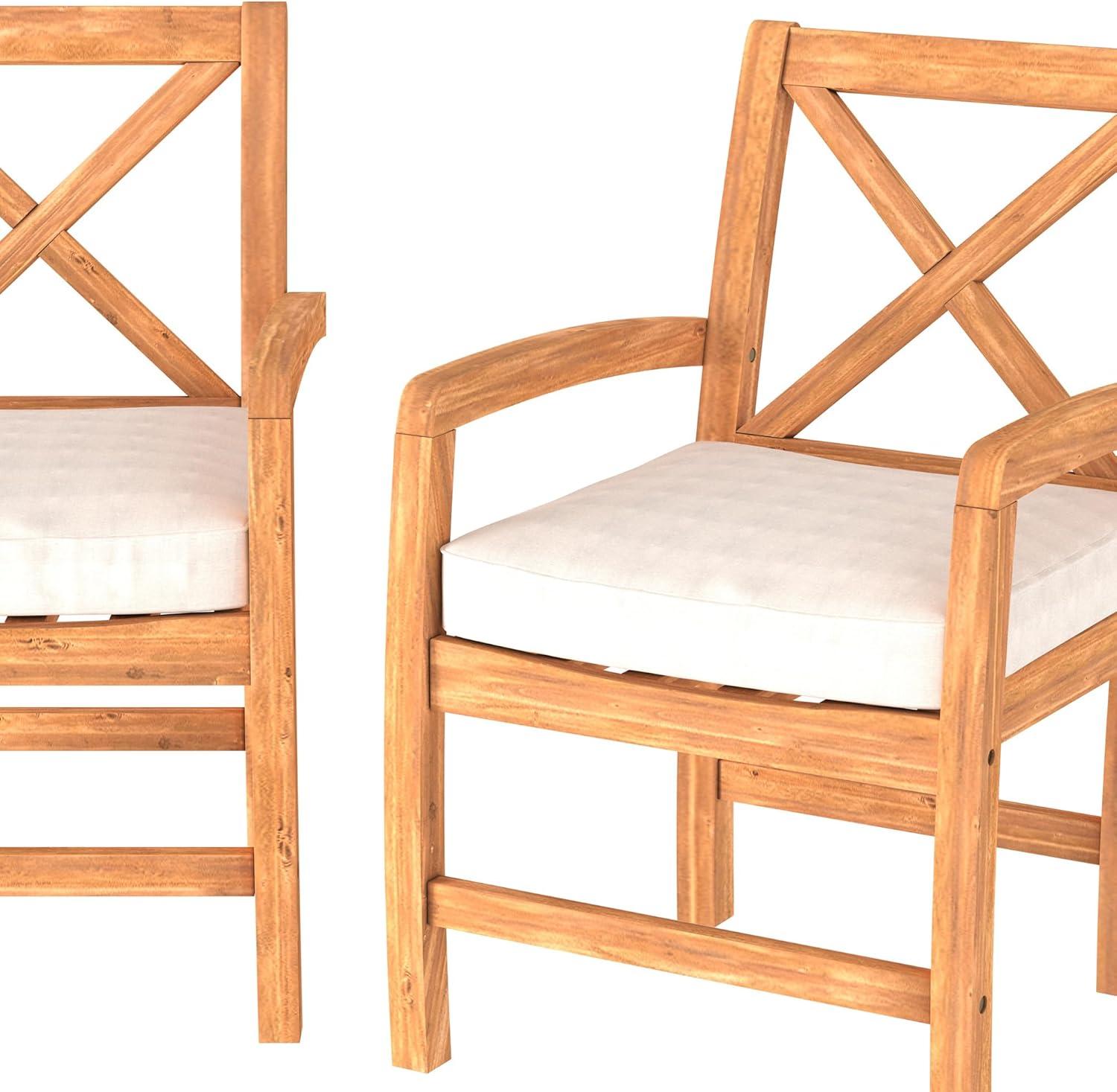 Acacia Wood X-Back Patio Chairs with Cushions in Brown - Set of 2