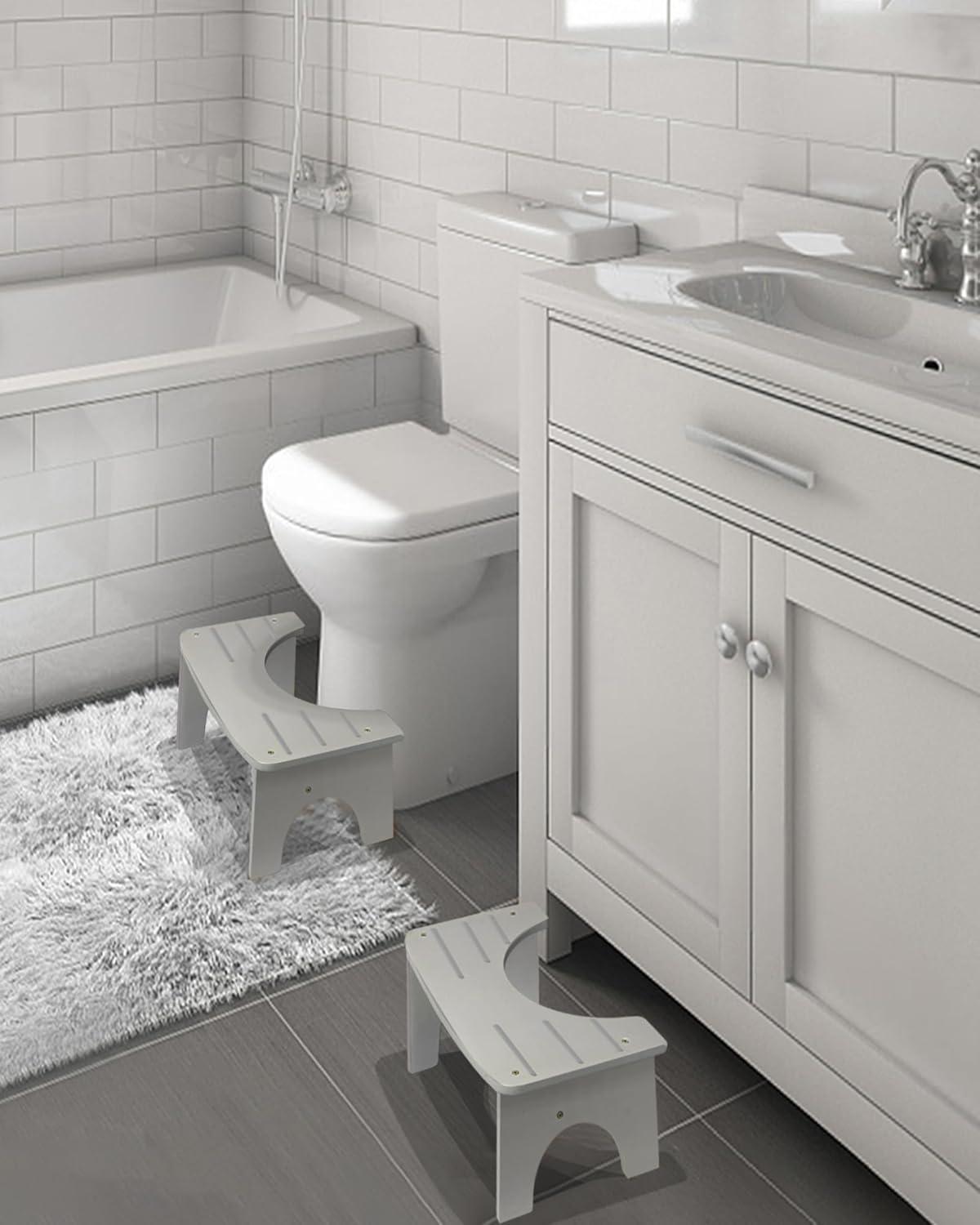 Bamboo Toilet Stool for Adults, 6.5" Toilet Stool Squat Adult Kids, Portable Simple Curve Squat Toilet Potty Stool, Non-Slip Poop Stool for Bathroom, Improve Squatting Posture and Comfort (Wood)