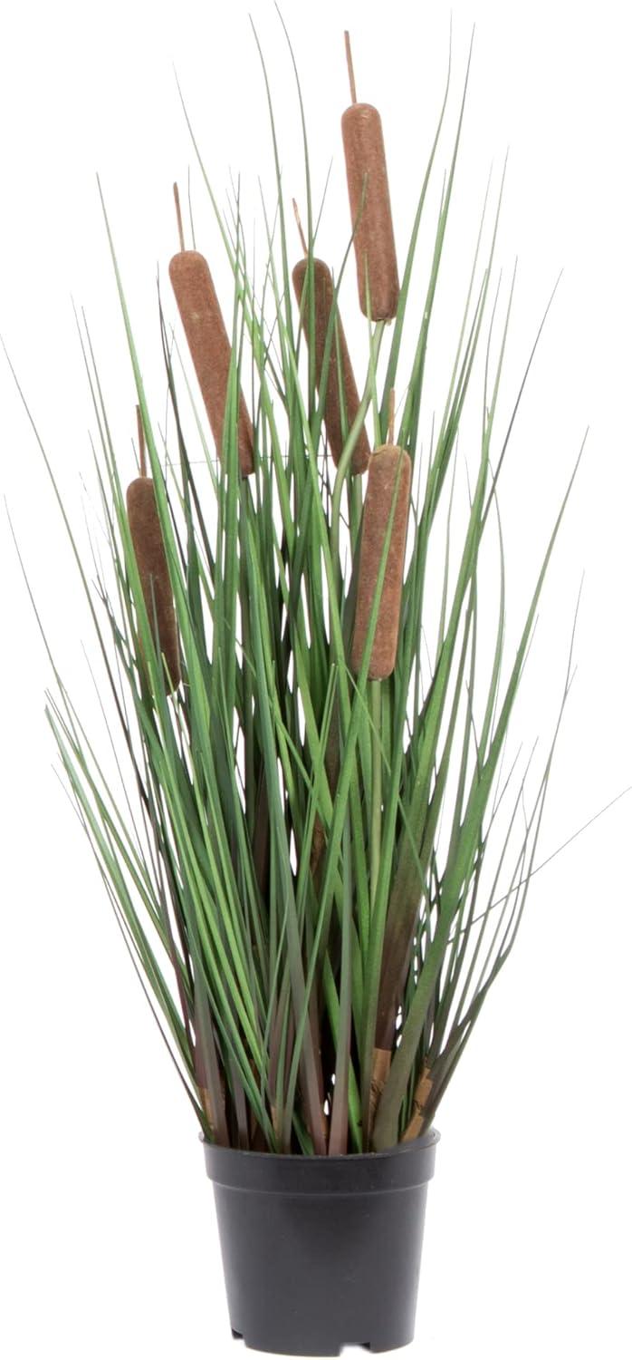 Artificial Potted Green Straight Grass and Cattails.