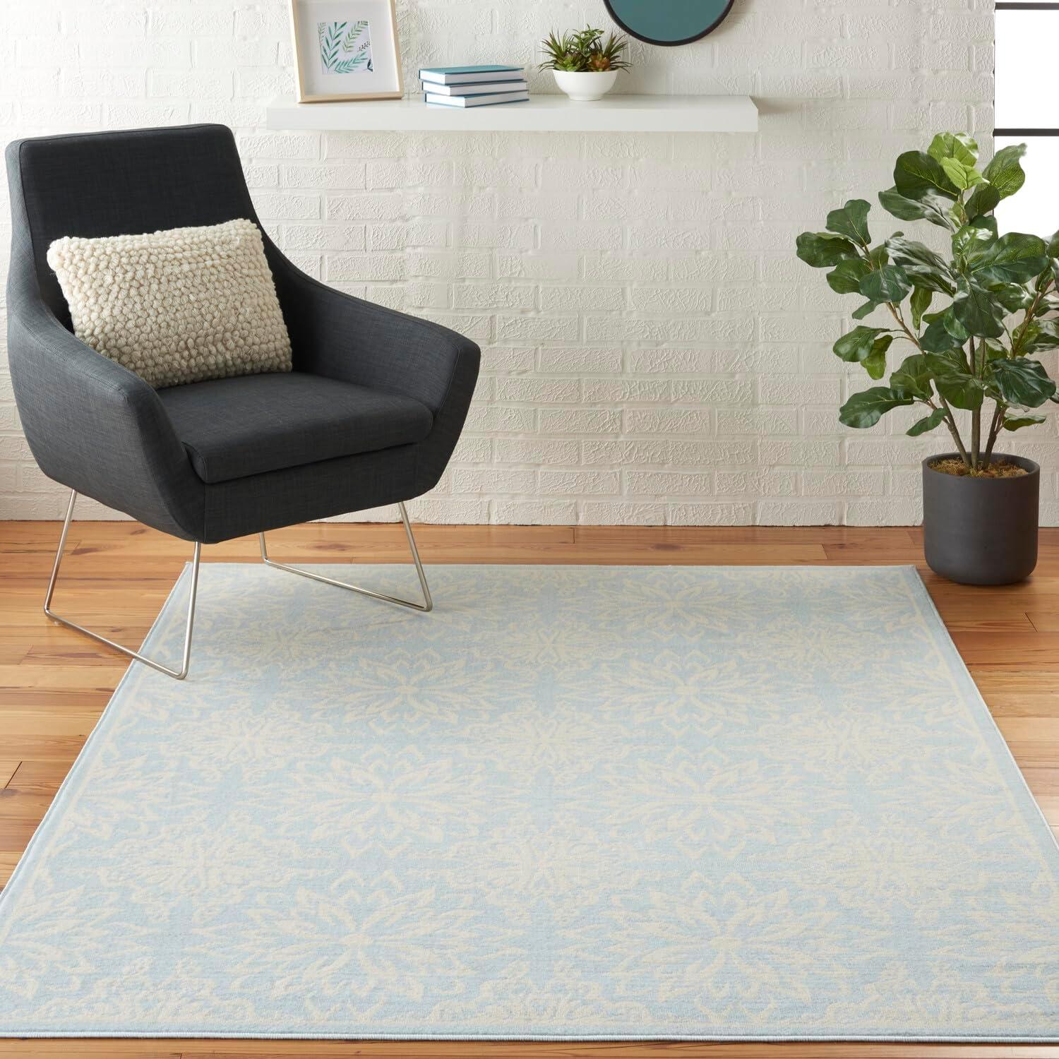 Elysian Ivory & Light Blue Floral 6' x 9' Viscose Area Rug