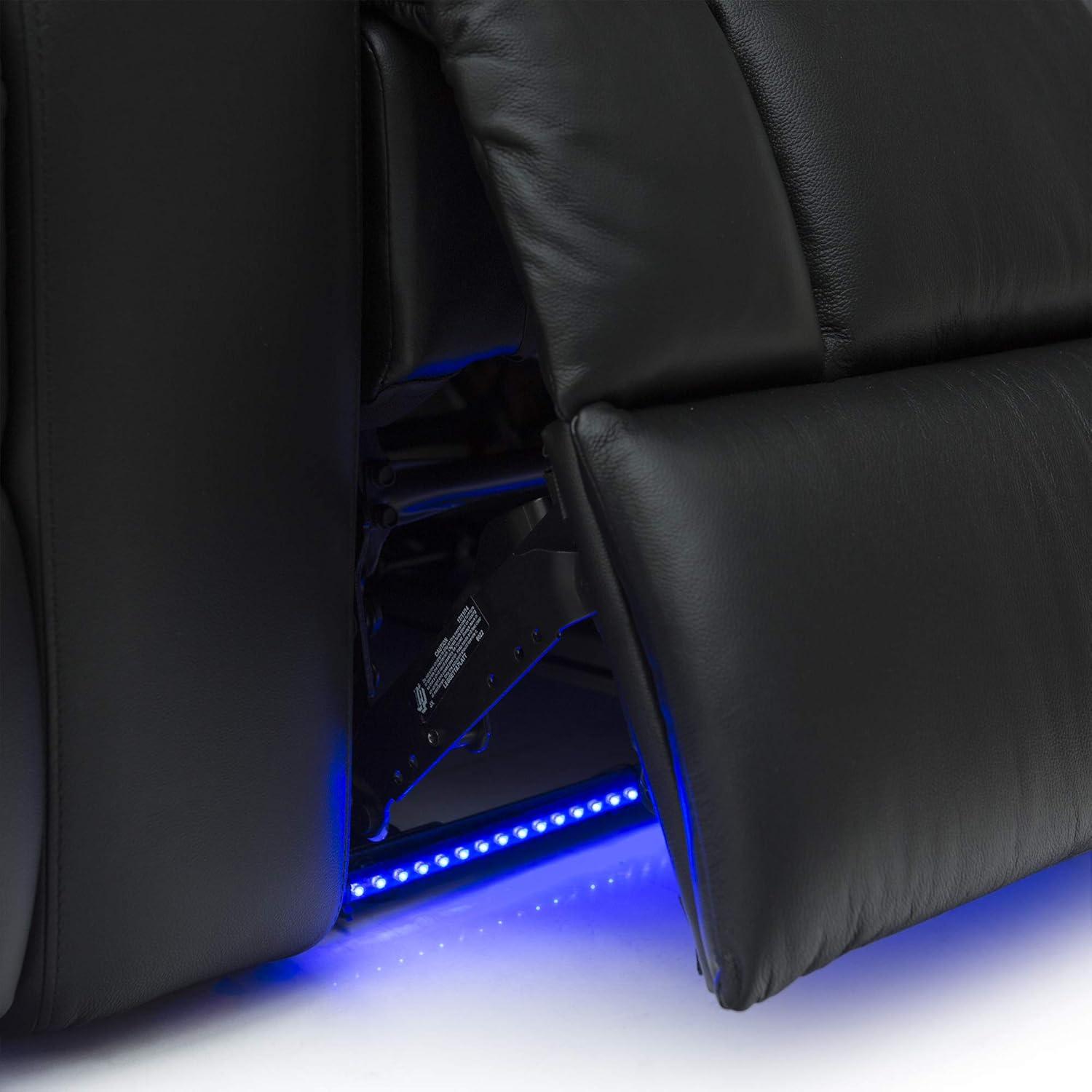 Seatcraft Serenity Italian Leather Home Theater Seating - Living Room - Power Recline - Tray Tables - in-Arm Storage - Ambient Base Lighting and Lighted Cupholders (Row of 4 Middle Loveseat, Cream)