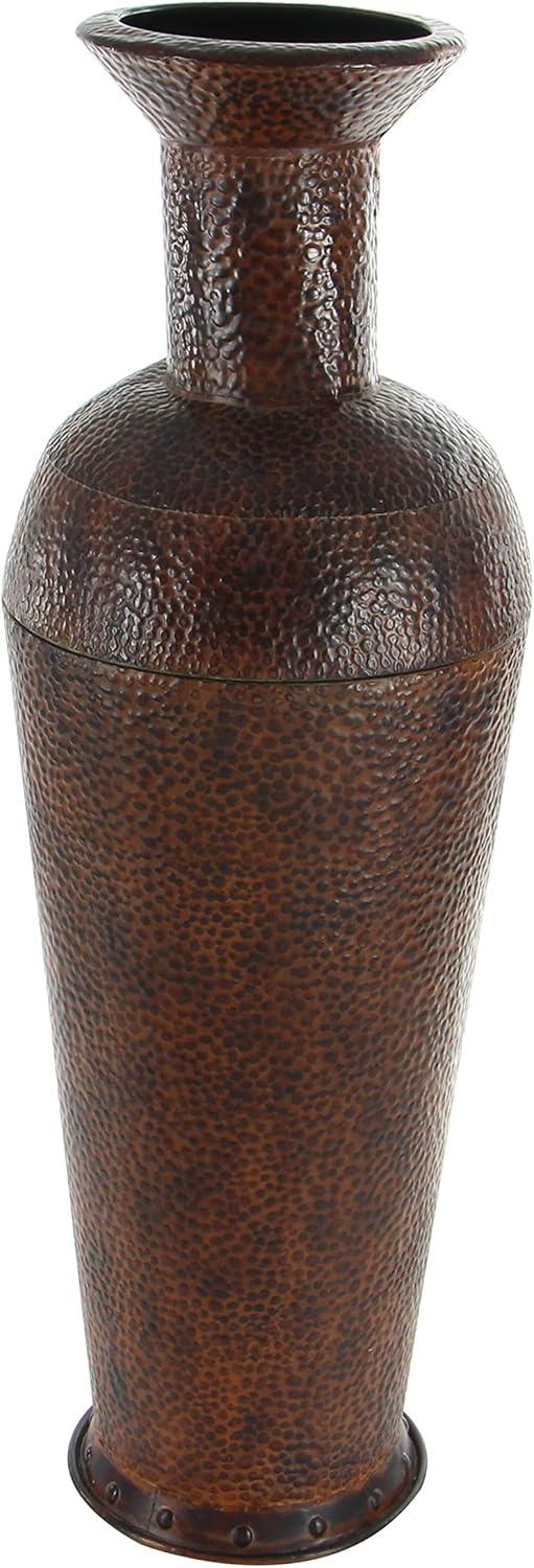 Tall Dark Brown Metal Floor Decorative Vase Set with Bubble Texture