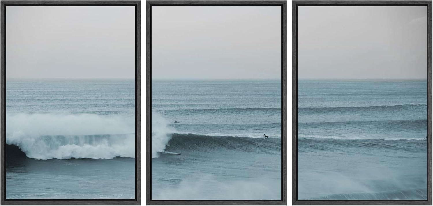 Coastal Beach Nautical Rushing Ocean Waves Surfing Modern Beachy Photos Framed Canvas 3 Pieces Print Wall Art