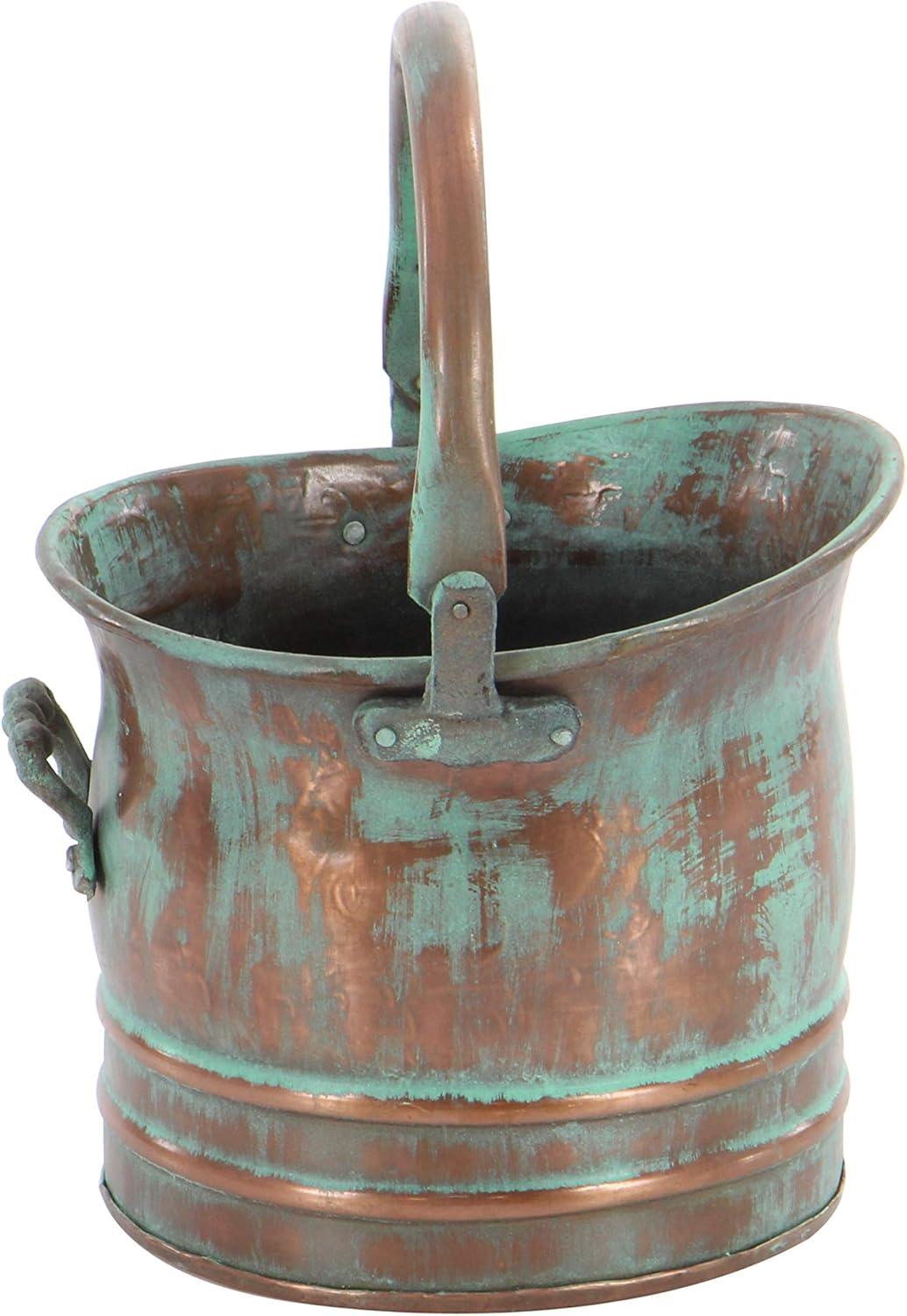 DecMode 13", 11", 9"W Indoor Outdoor Patina Tulip Style Bucket Copper Metal Planter with Stationary Handles (3 Count)